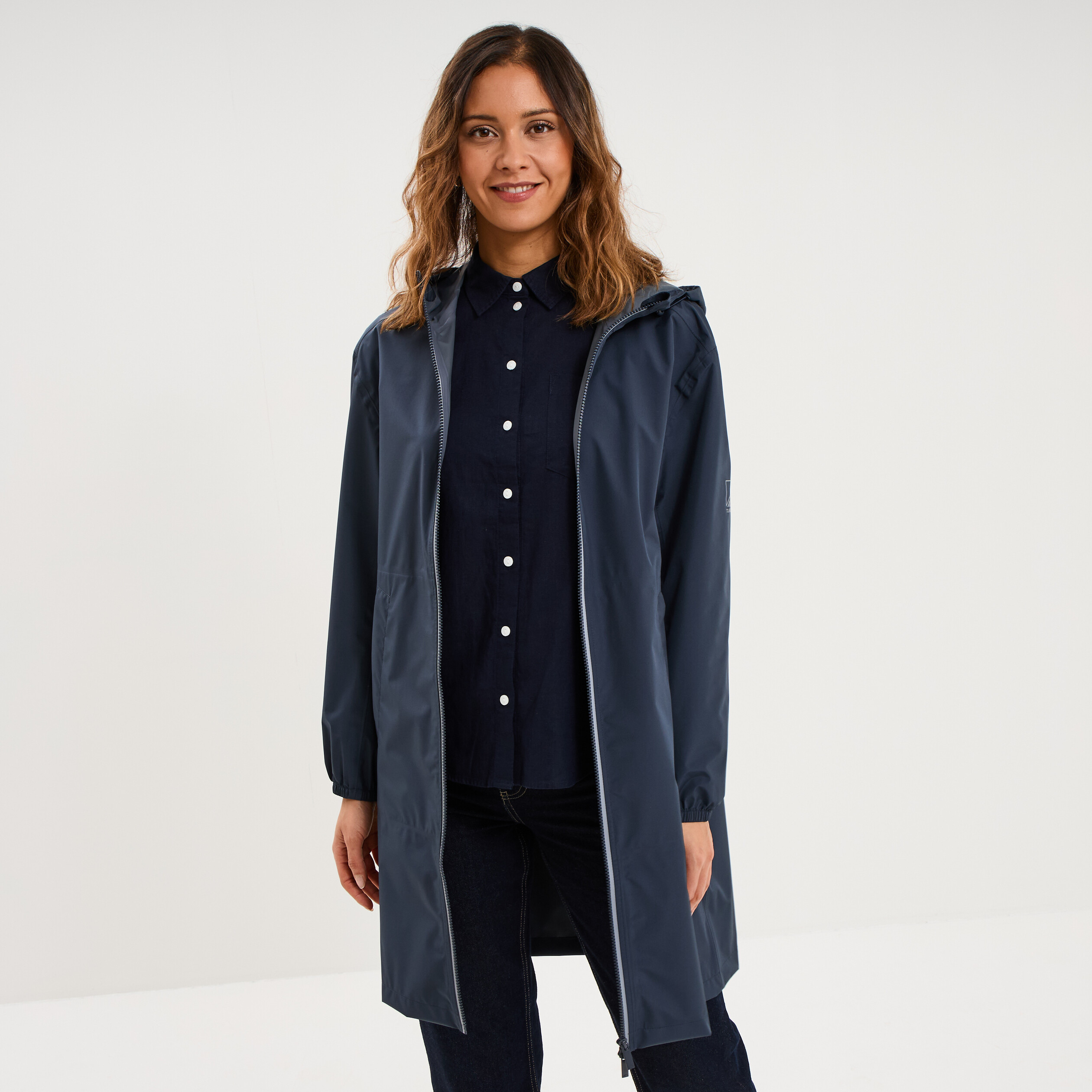 Parka longue imp&eacute;rm&eacute;able coupe-vent gris fonc&eacute; femme