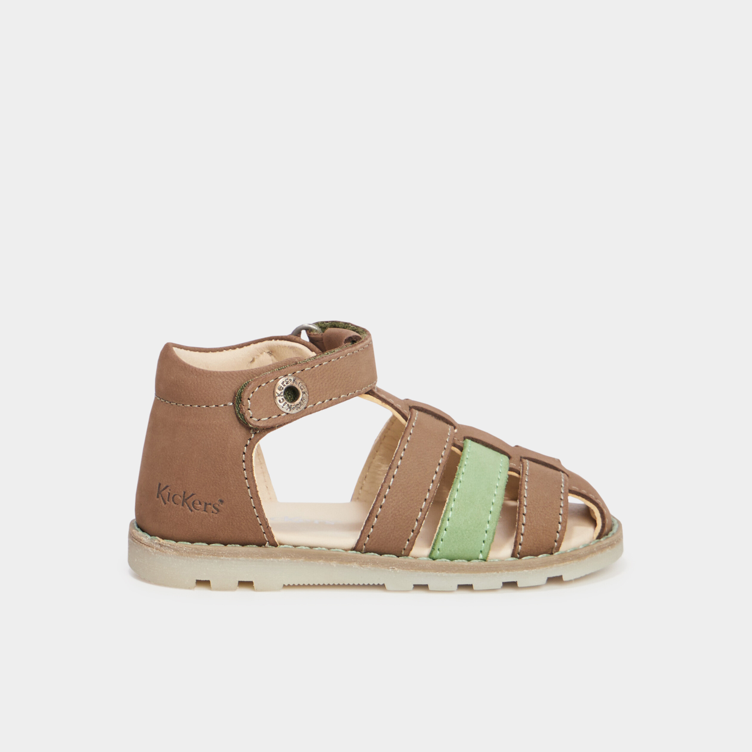 sandales en cuir kickers nonopi vert kaki bebeg Sandales en cuir Kickers Nonopi vert kaki bébé garçon