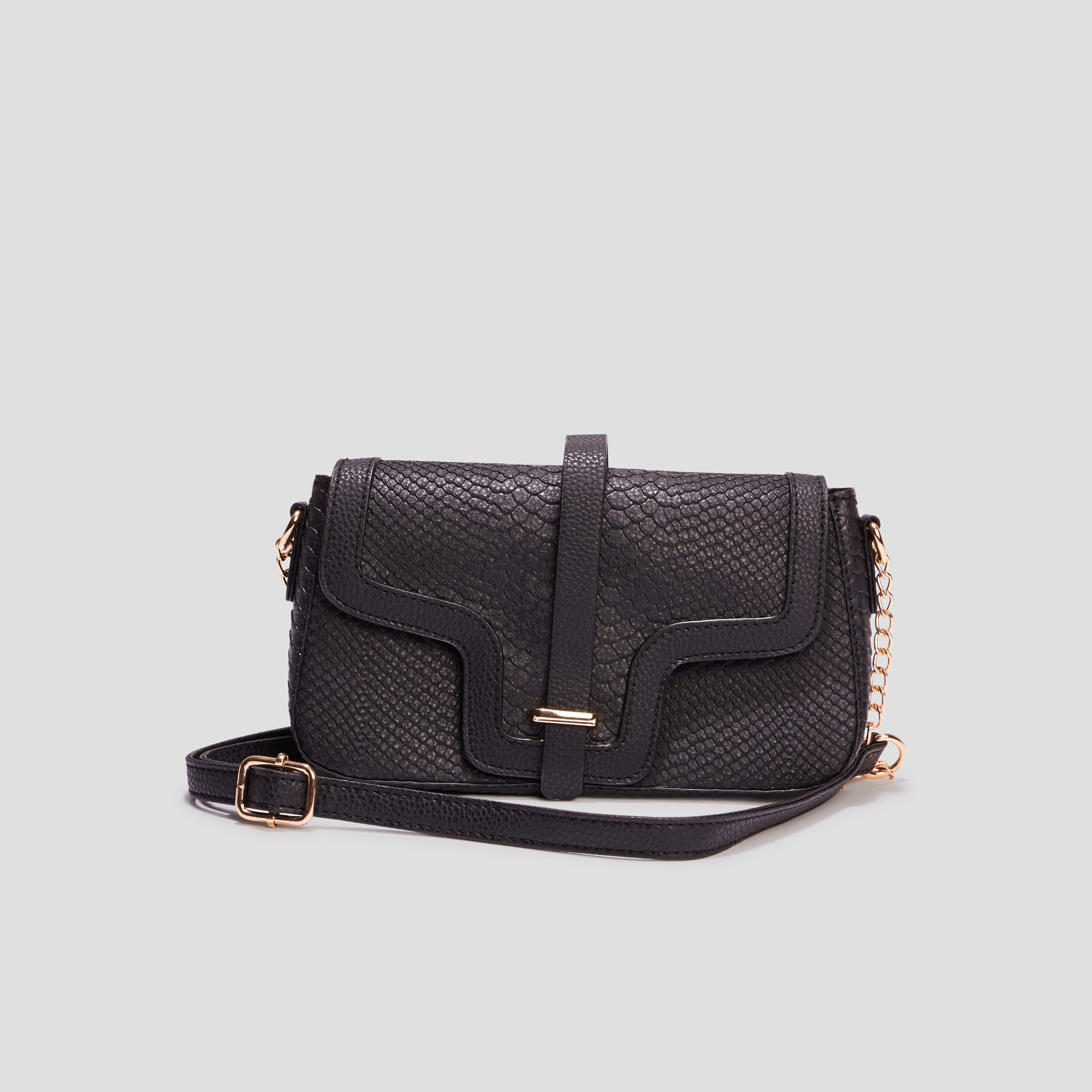 Sac bandoulière aspect croco noir femme