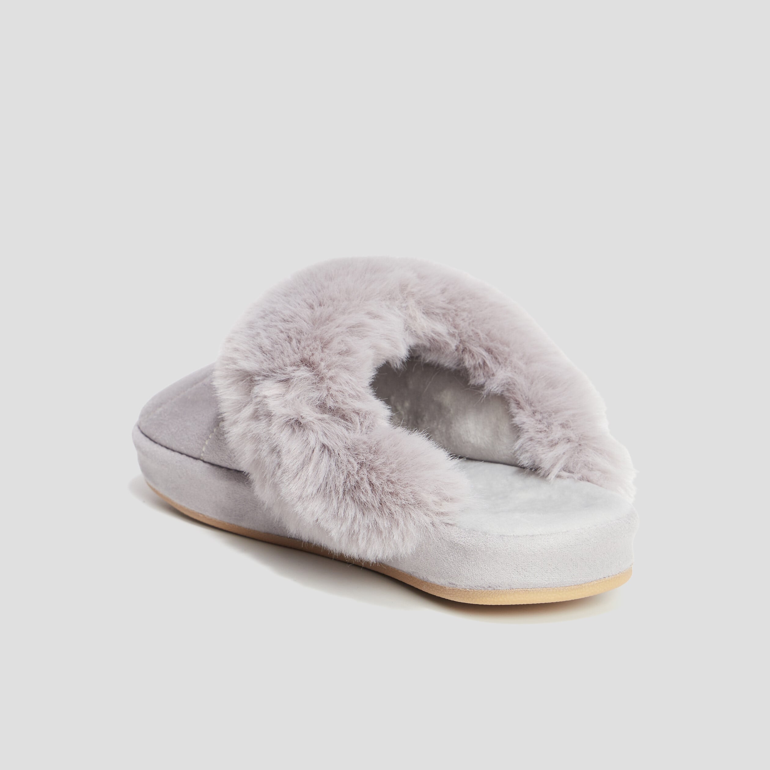 Chaussons mules col en fausse fourrure mauve femme