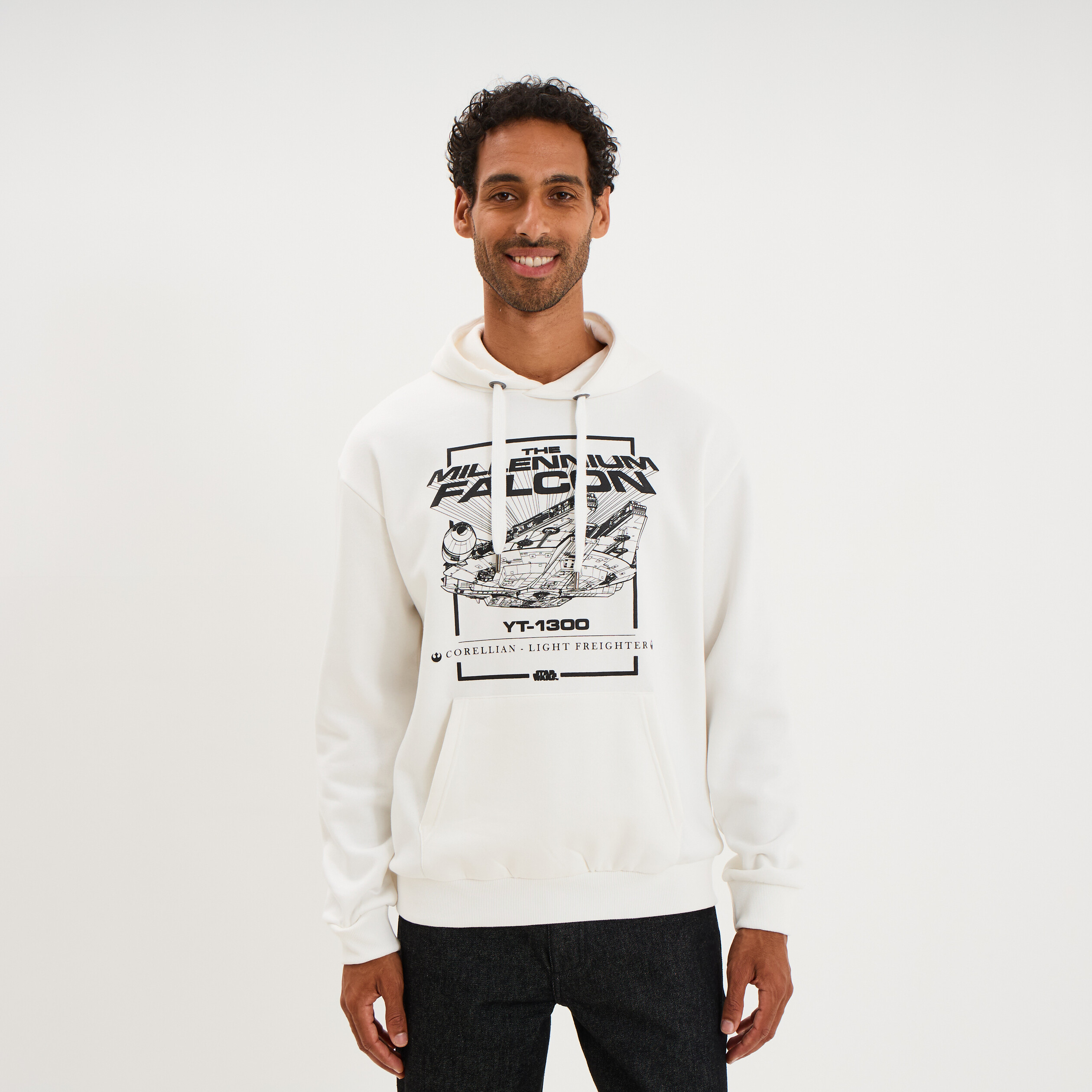 Sweat hoodie 1 poche &agrave; capuche Star Wars ivoire homme