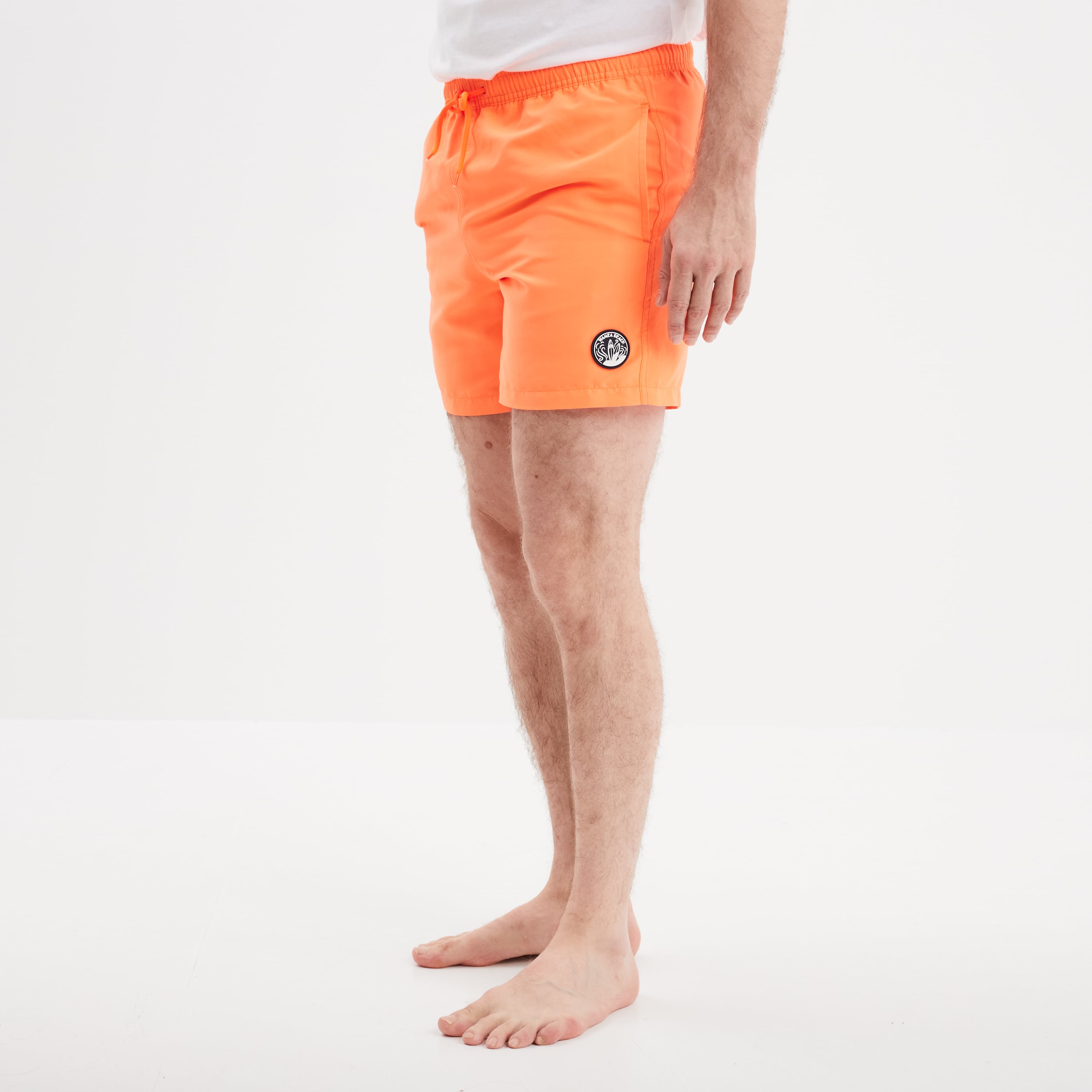 Short de bain droit taille &eacute;lastiqu&eacute;e orange corail homme