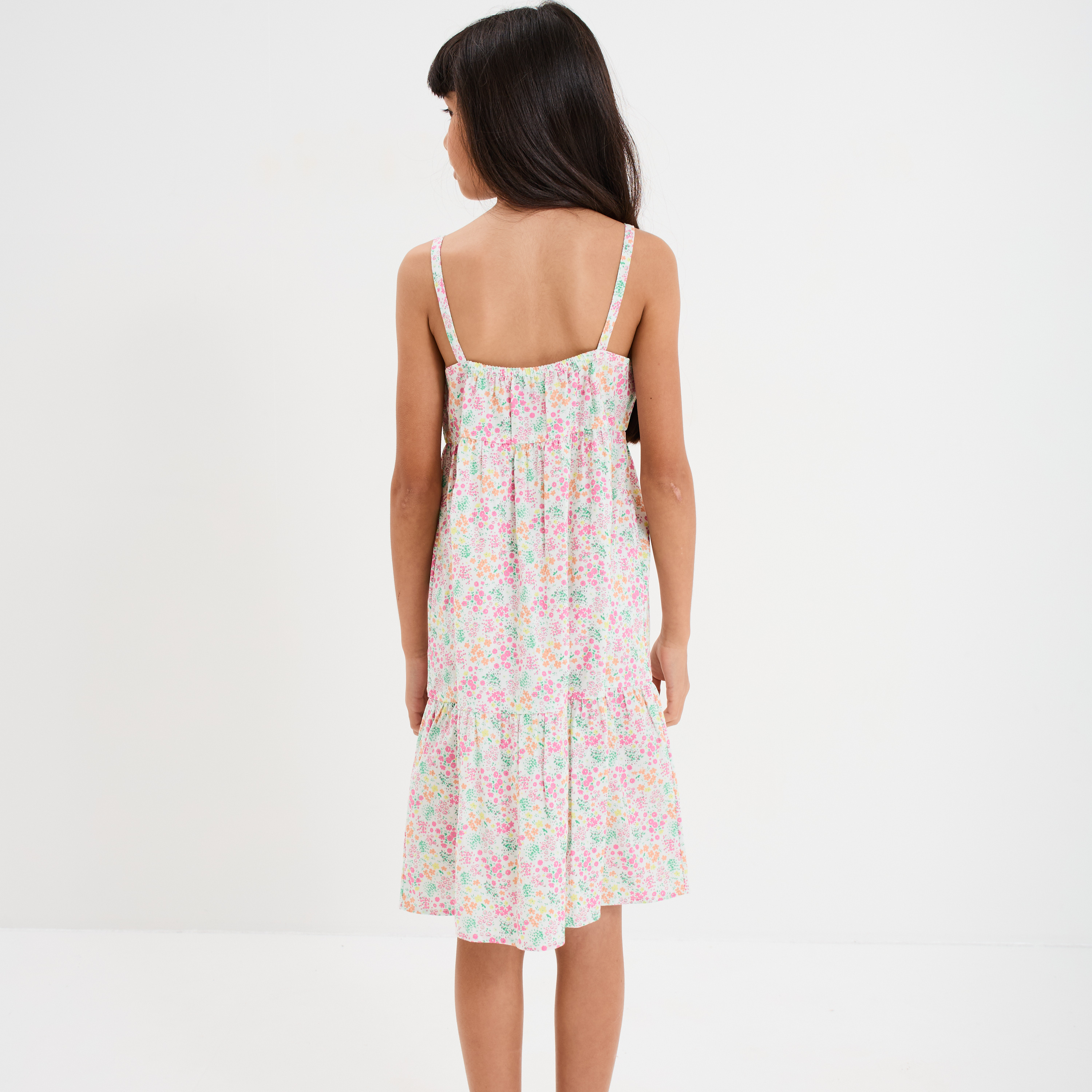 Robe courte &agrave; bretelles fines ecru fille
