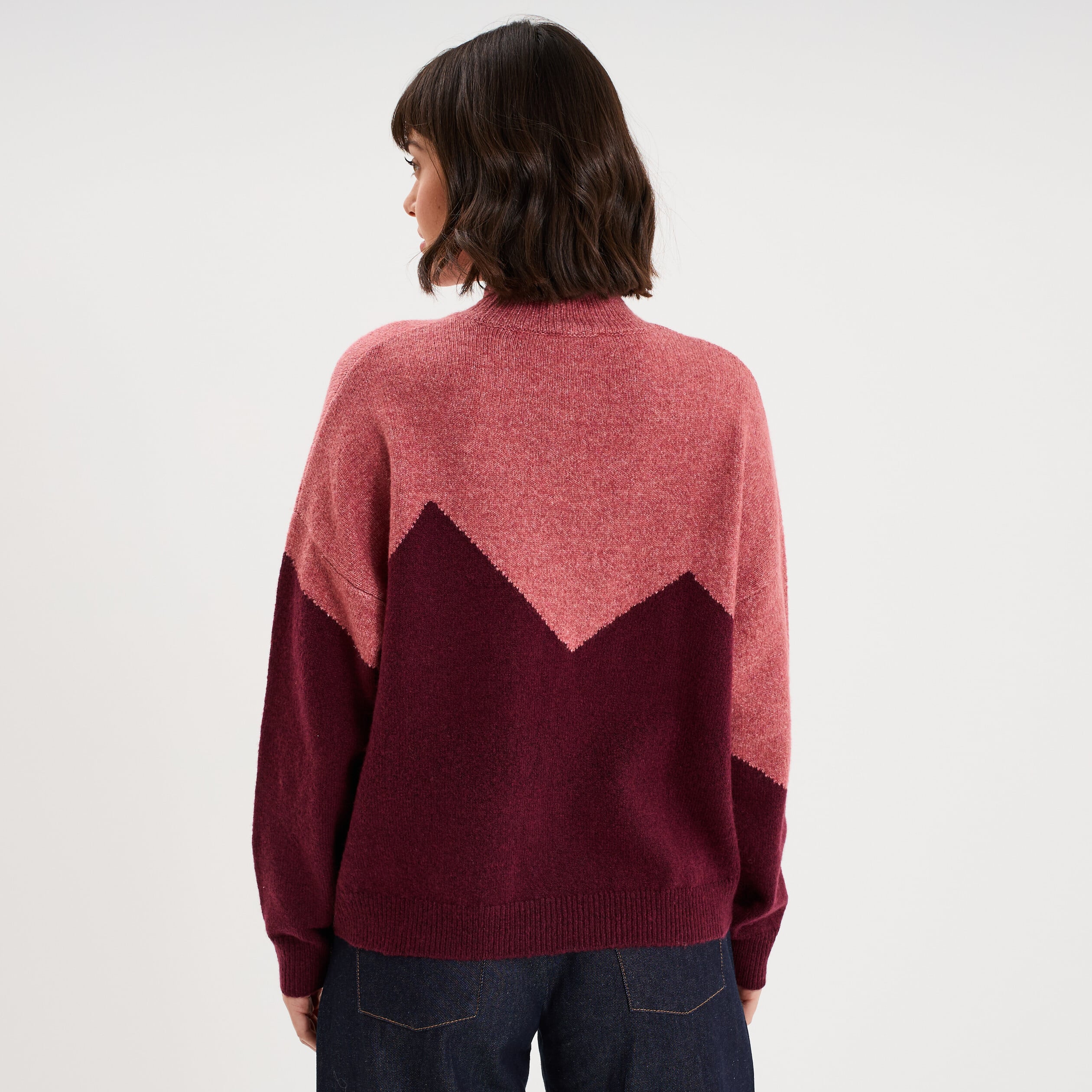 Pull col montant &agrave; sequins oversize bordeaux femme