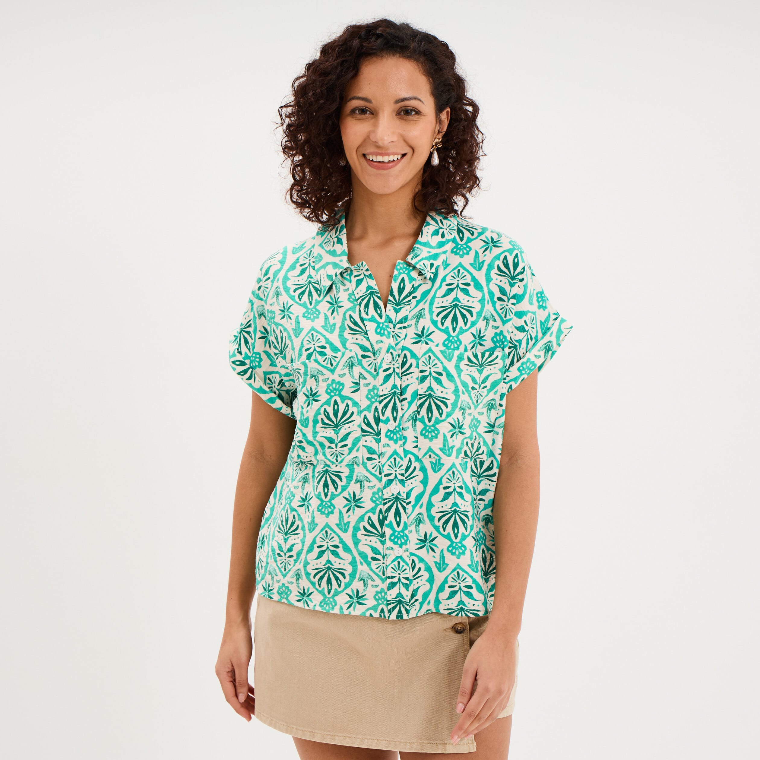 Chemise manches courtes 2 poches ecru femme