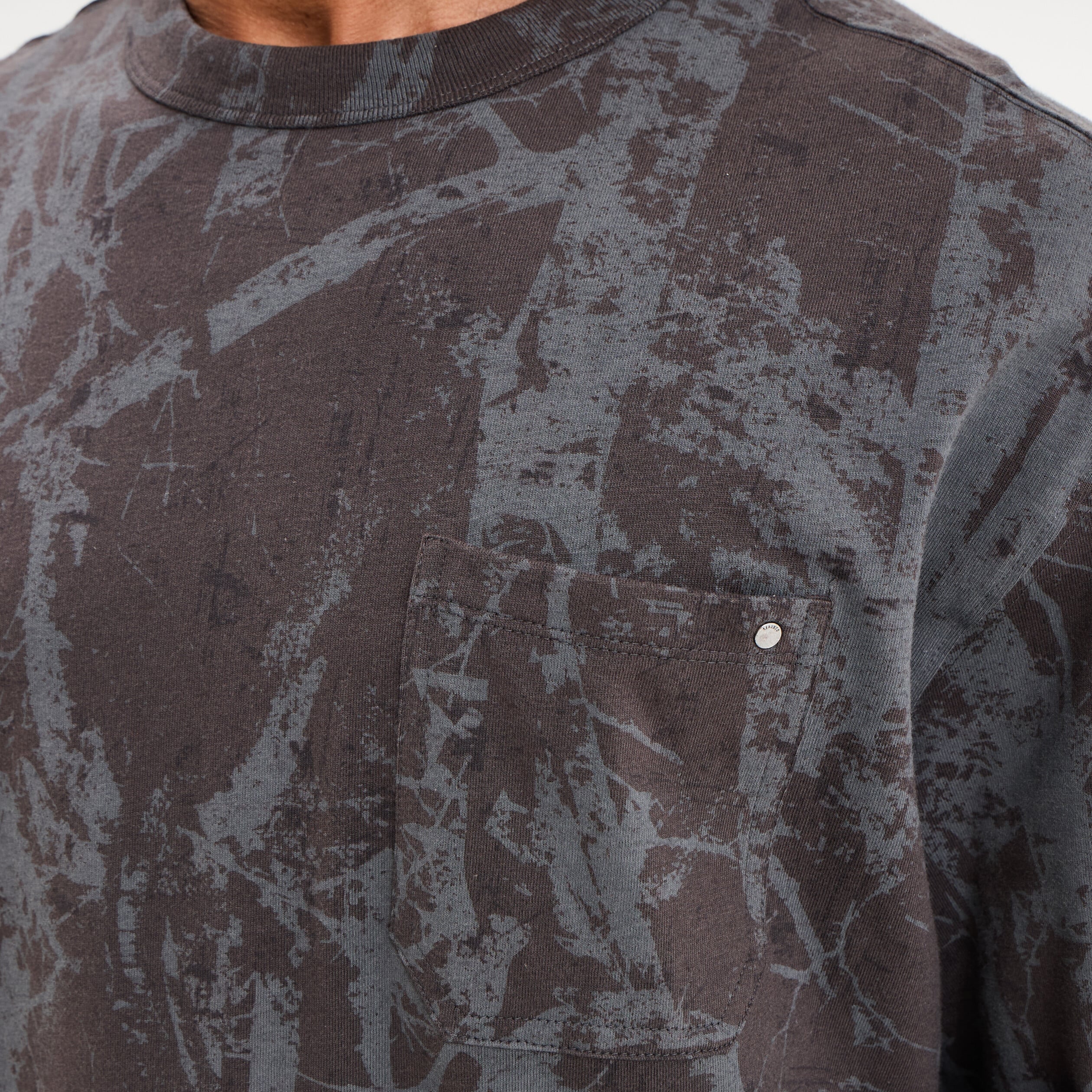 T-shirt col rond manches courtes coton gris fonc&eacute; homme