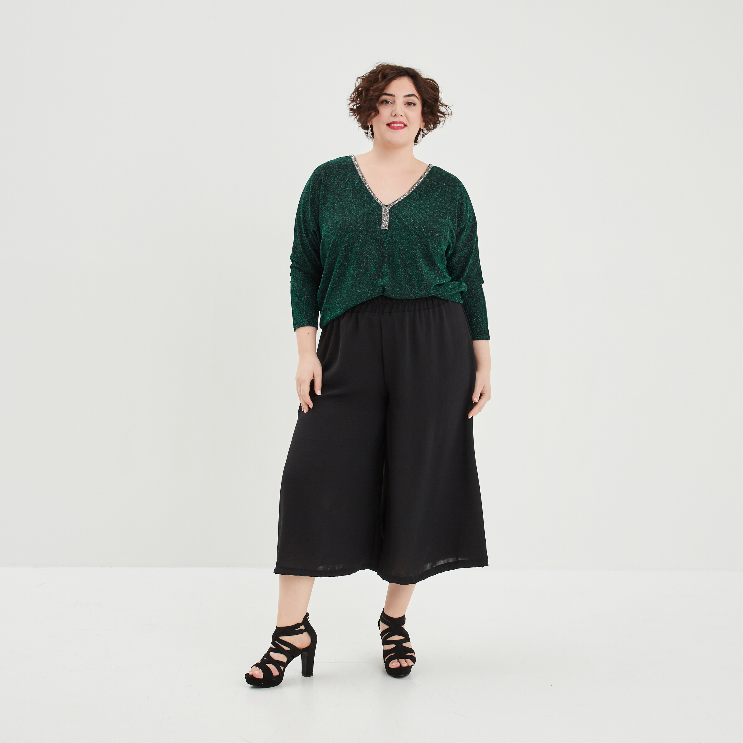 T-shirt manches chauves-souris dos en V vert canard femme grande taille