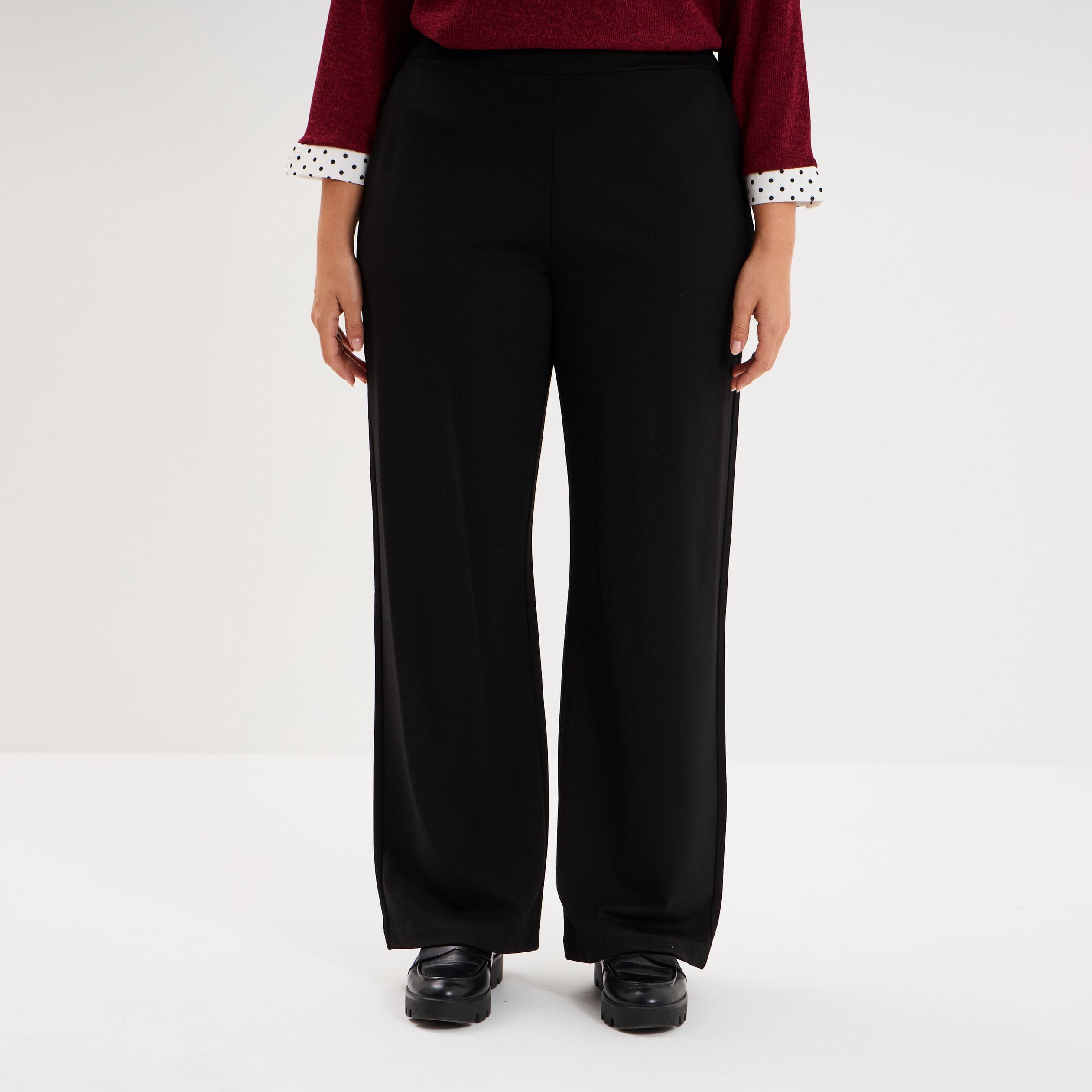 Pantalon large taille haute noir femme grande taille