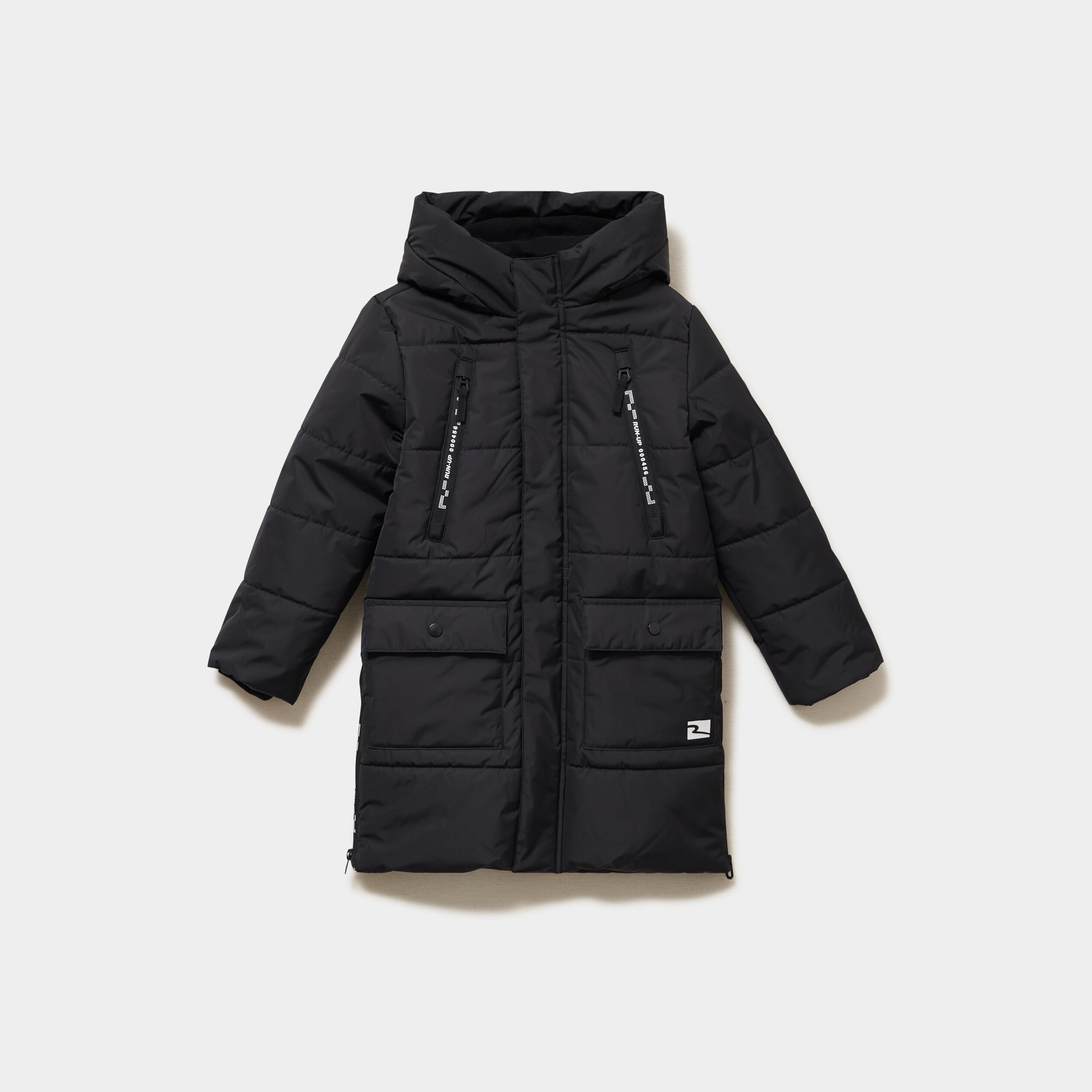 Doudoune longue d&eacute;perlante &agrave; capuche noir gar&ccedil;on