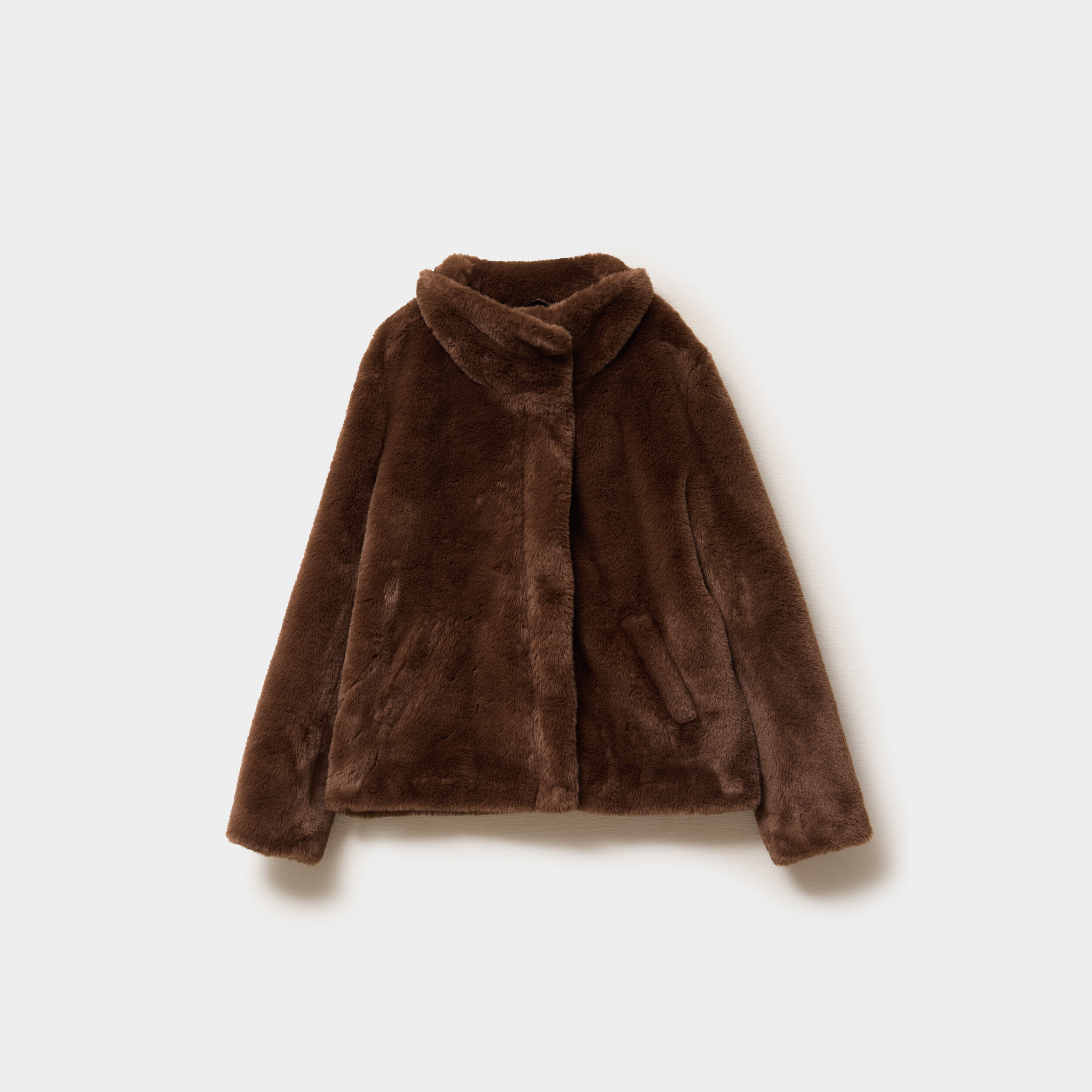 Veste fausse fourrure col montant marron femme