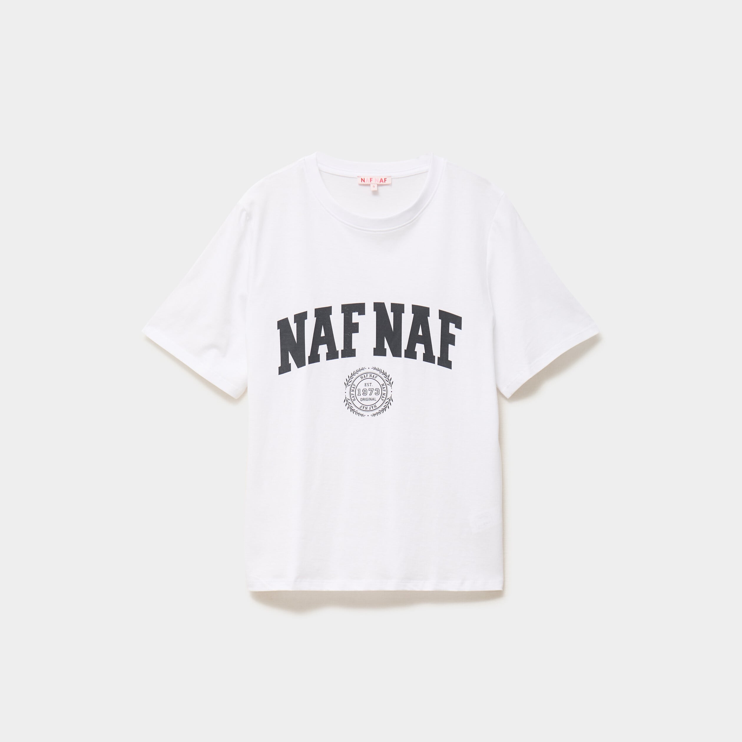 T-shirt col rond manches courtes print blanc femme