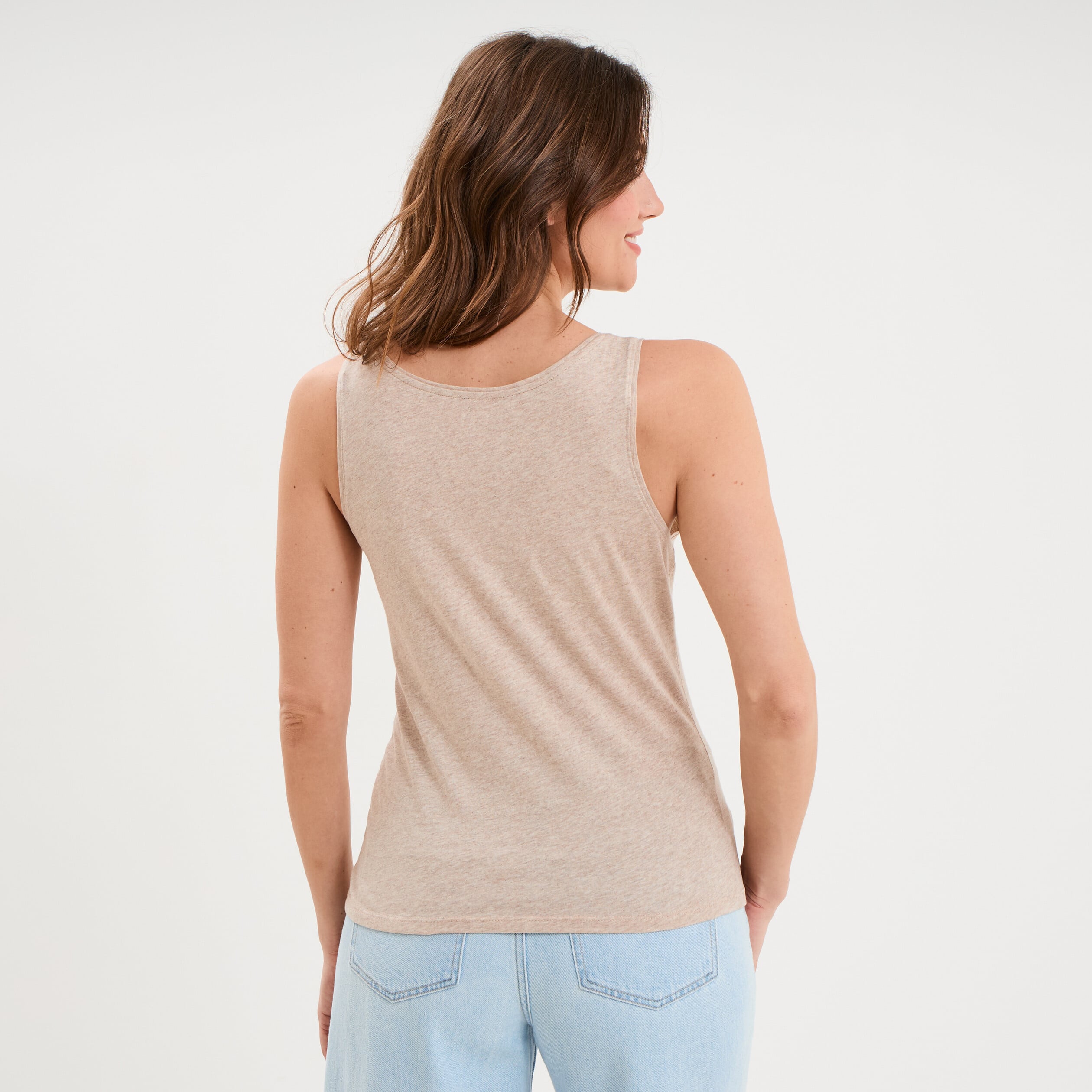 D&eacute;bardeur bretelles larges coton beige femme
