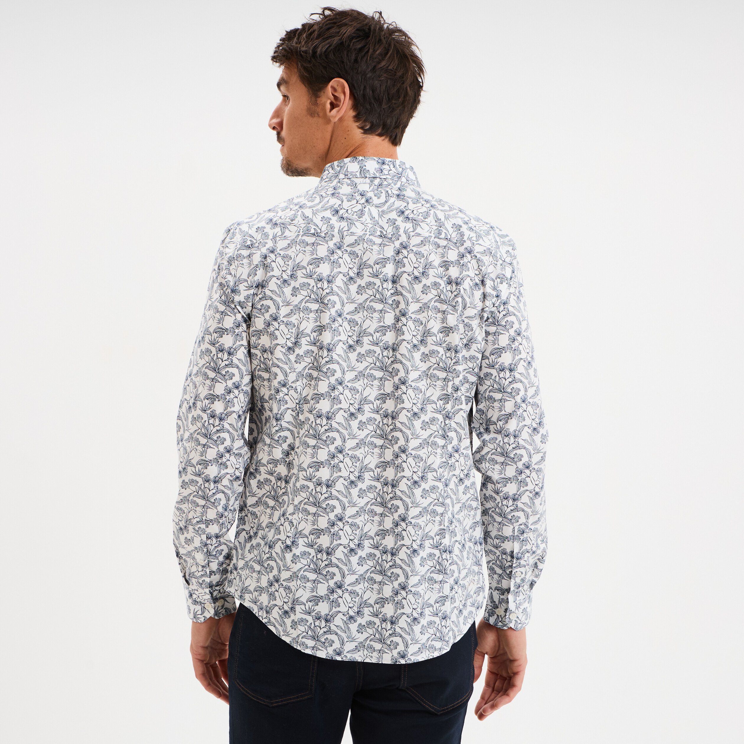 Chemise ajustée col français ecru homme