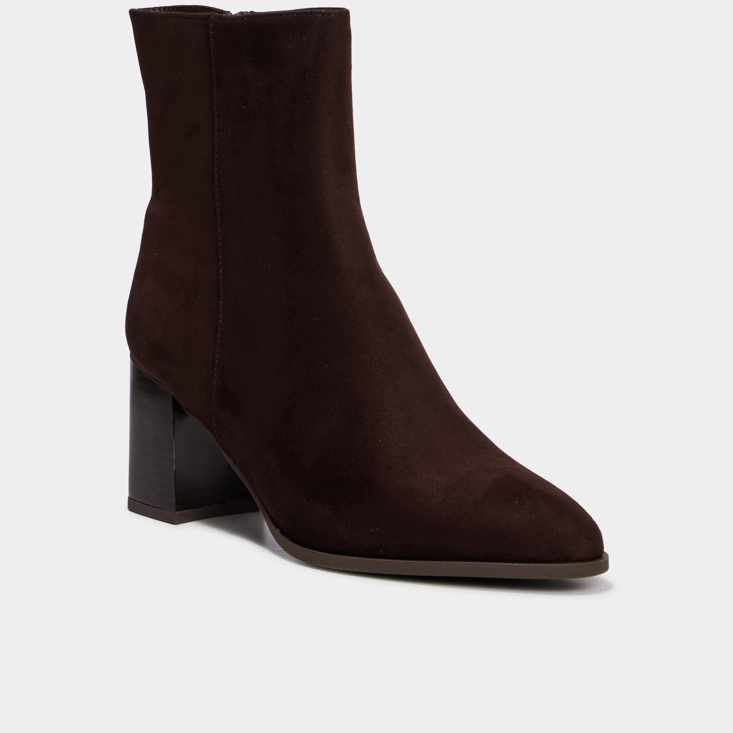 Bottines talon bloc su&eacute;dine marron fonc&eacute; femme