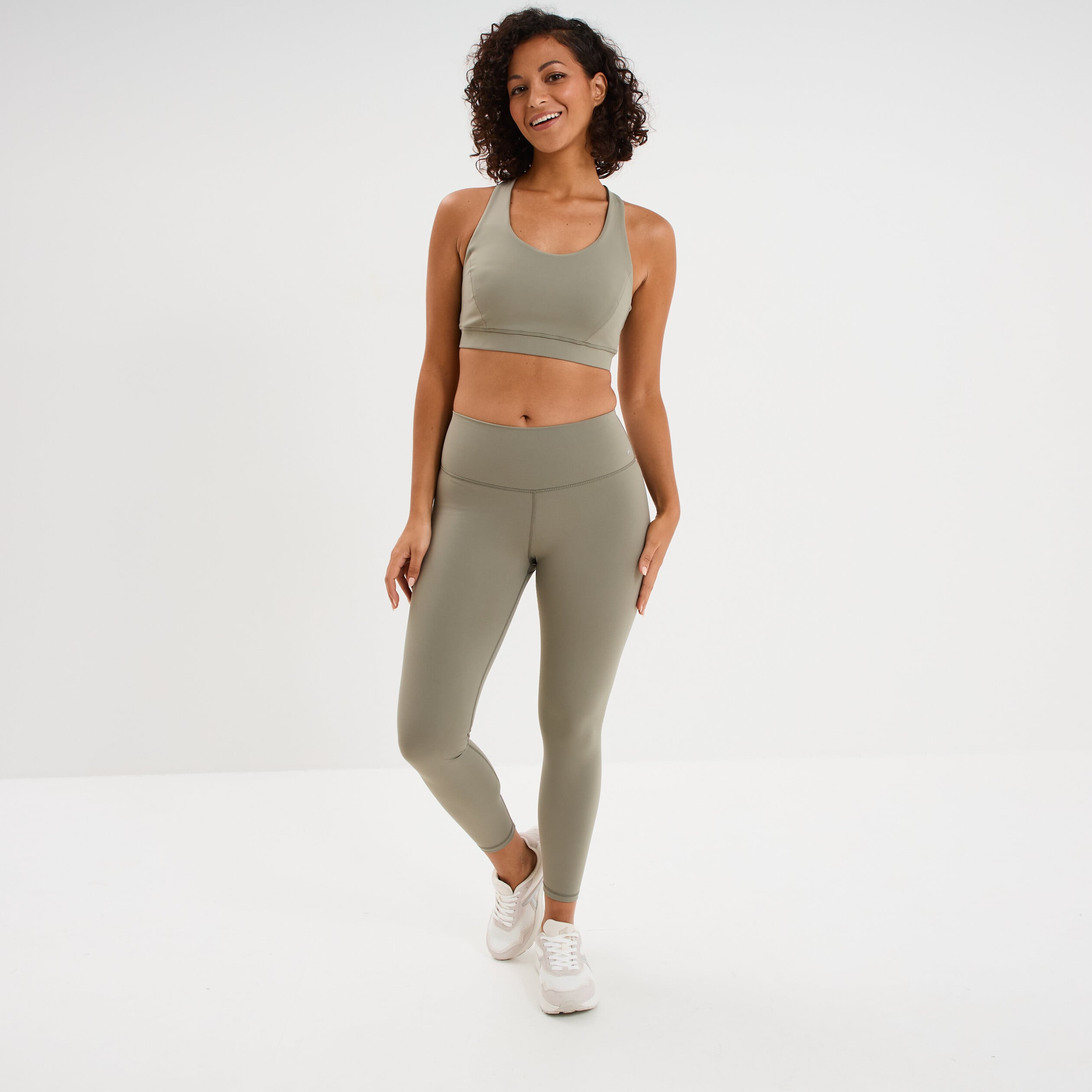 Legging de sport gainant taille haute vert kaki femme