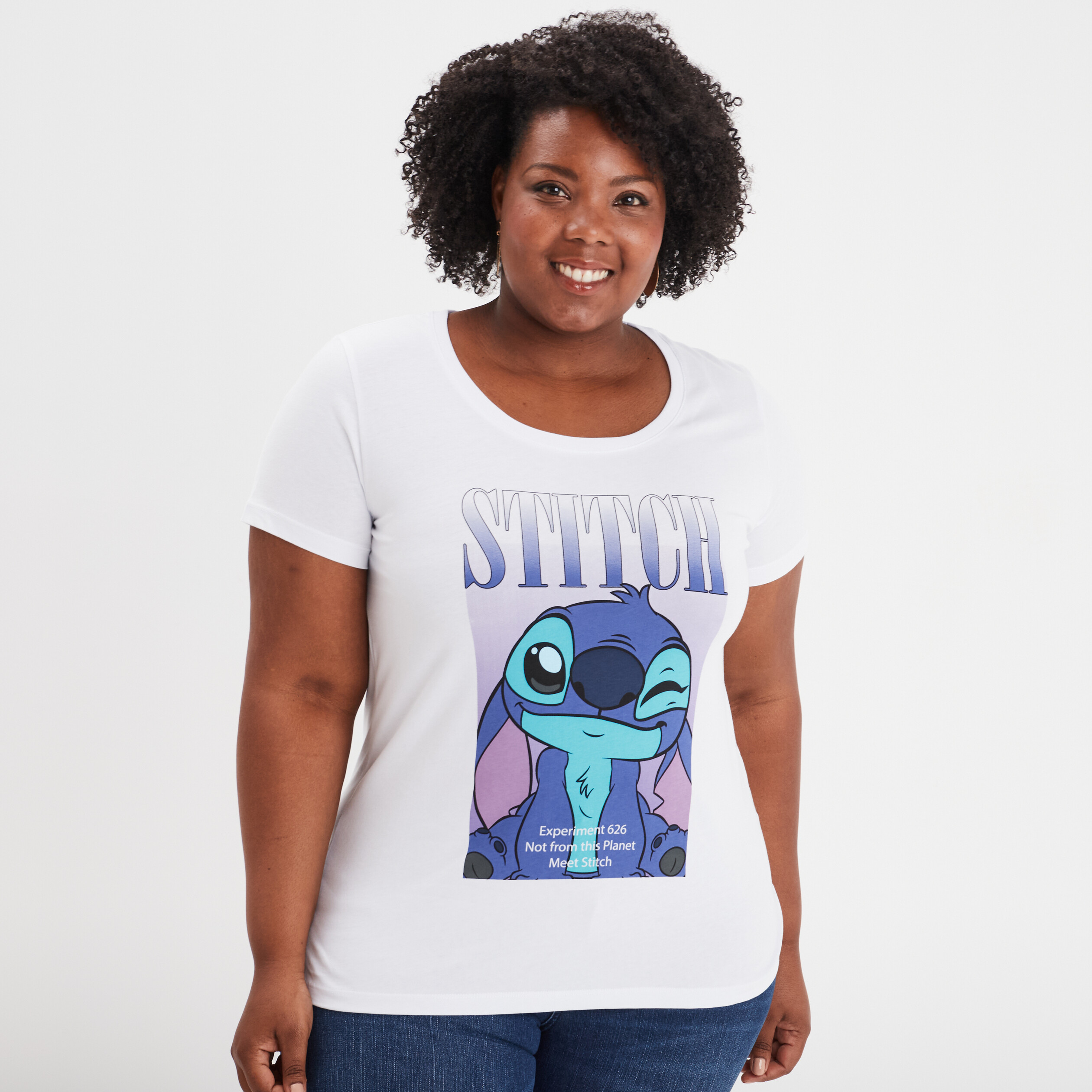 T shirt manches courtes coton Stitch blanc femme grande taille La Halle