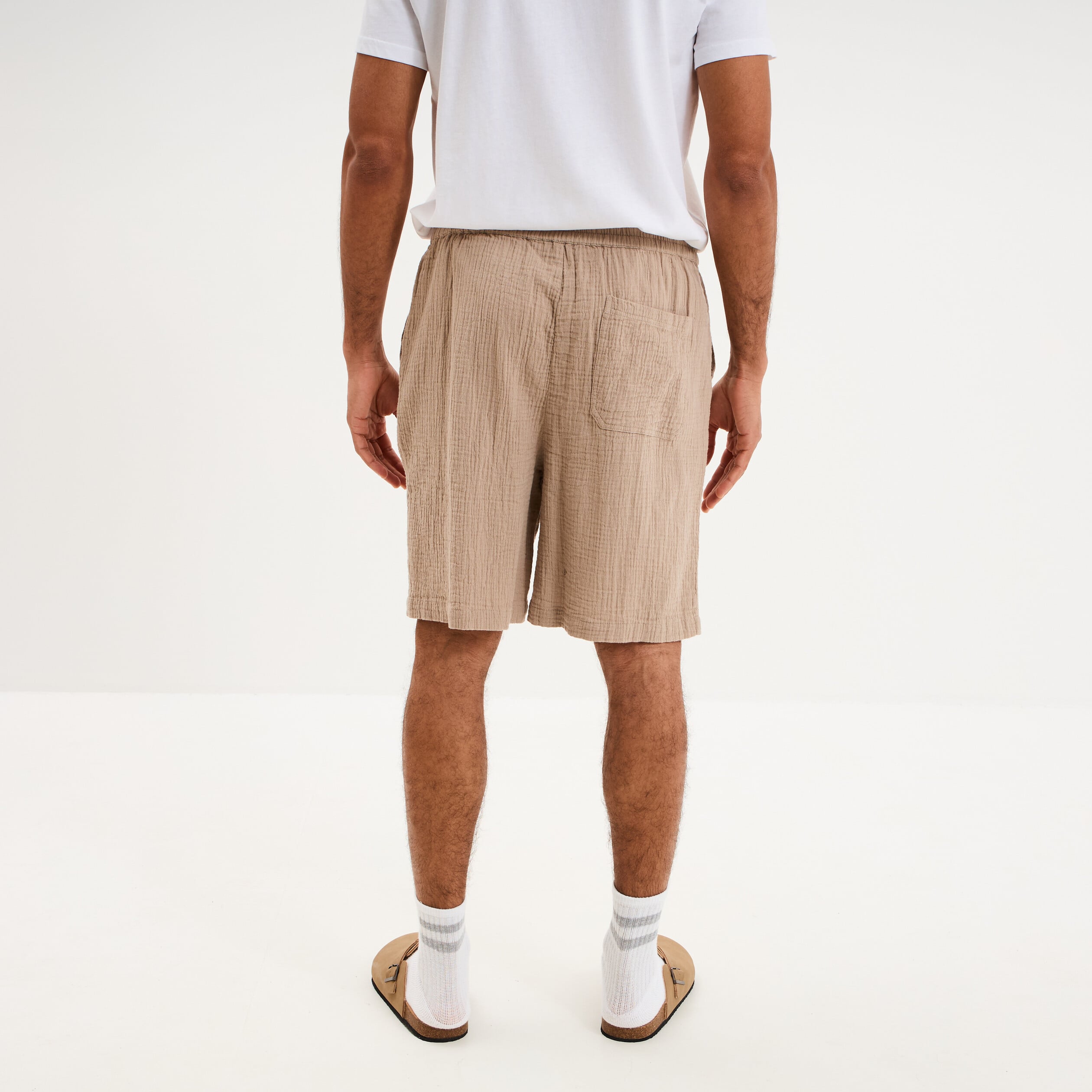 Short chino droit gaze de coton taupe homme