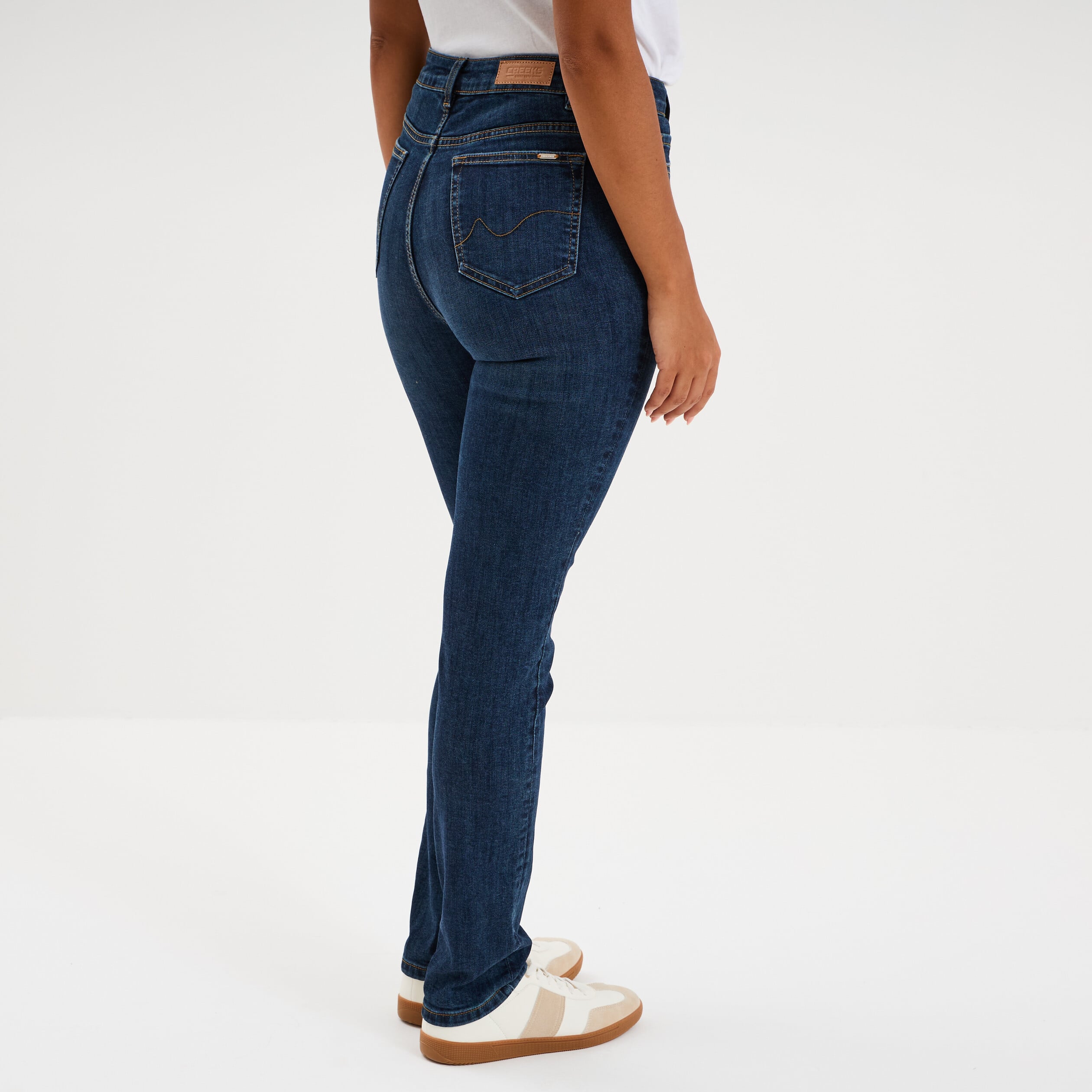 Jeans slim taille haute denim brut femme