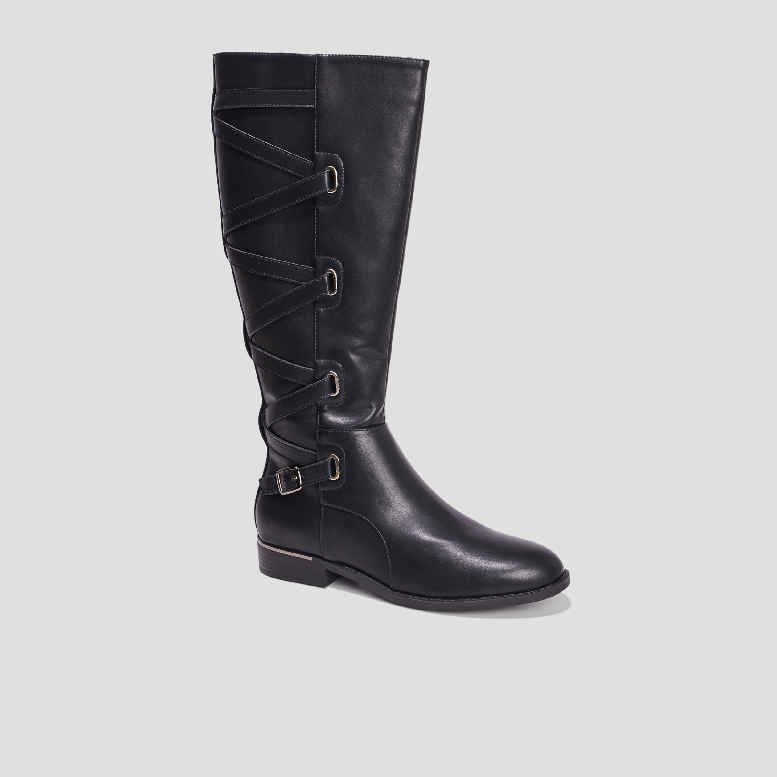 Bottes plates avec lacage noir femme La Halle