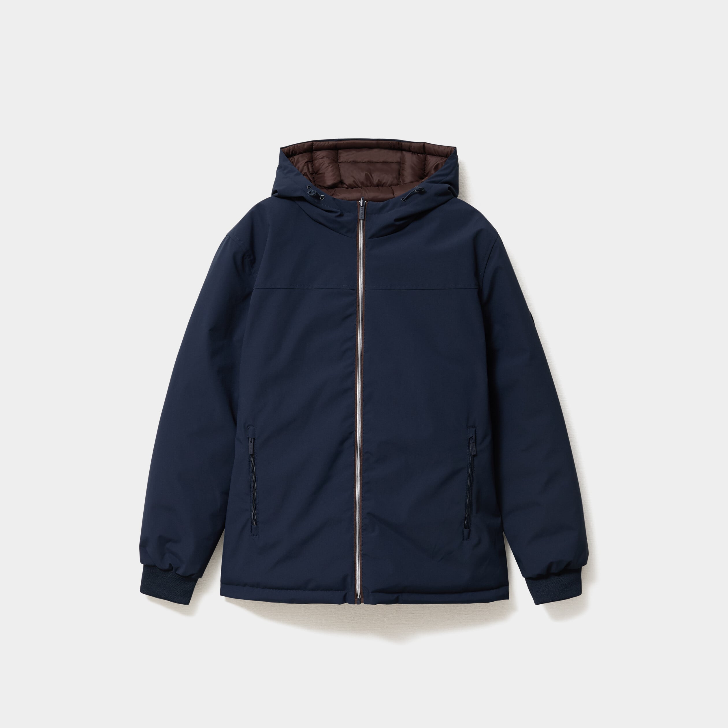 Blouson r&eacute;versible &agrave; capuche zipp&eacute; bleu marine homme