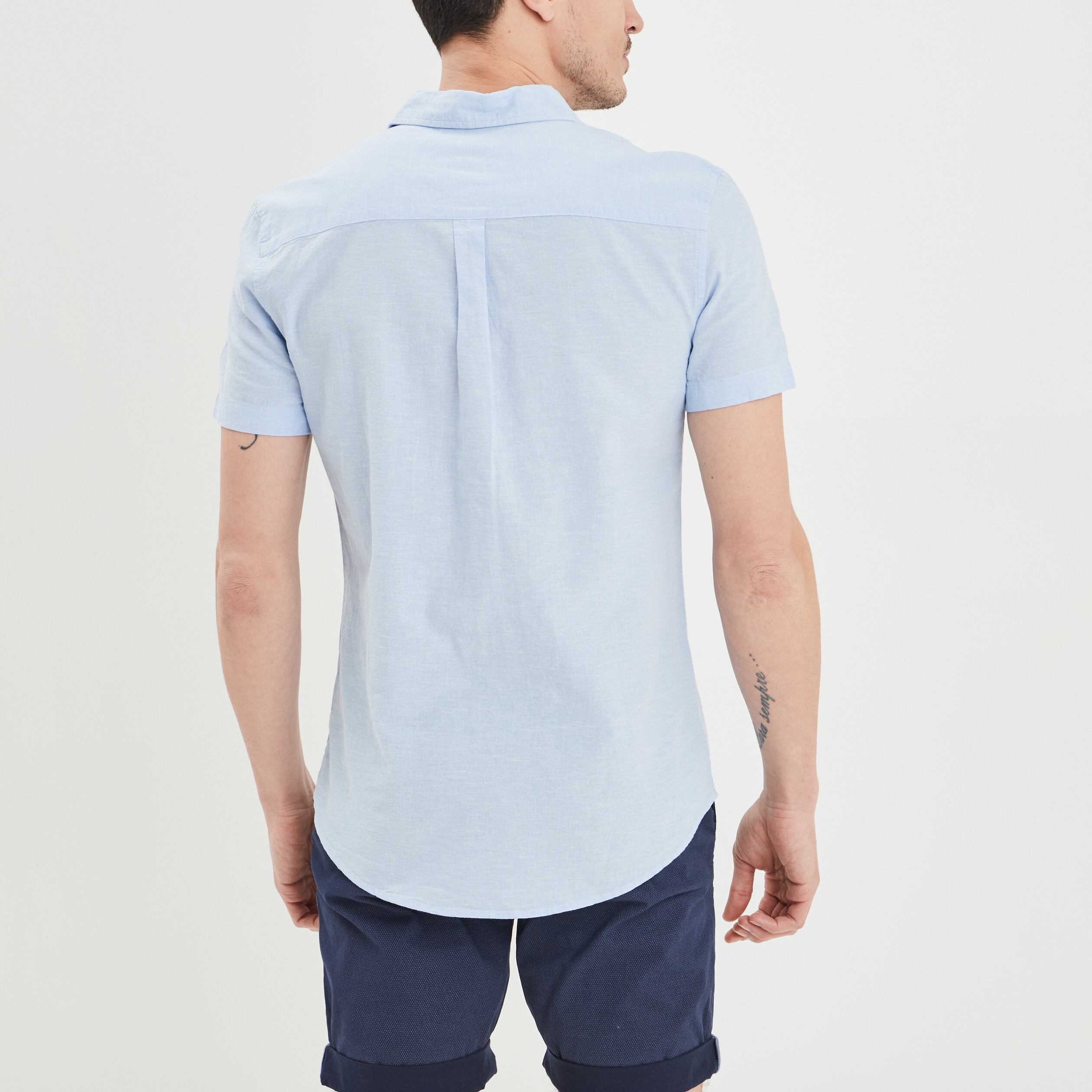 chemise manches courtes lin melange bleu ciel homme Chemise manches courtes lin mélangé bleu ciel homme