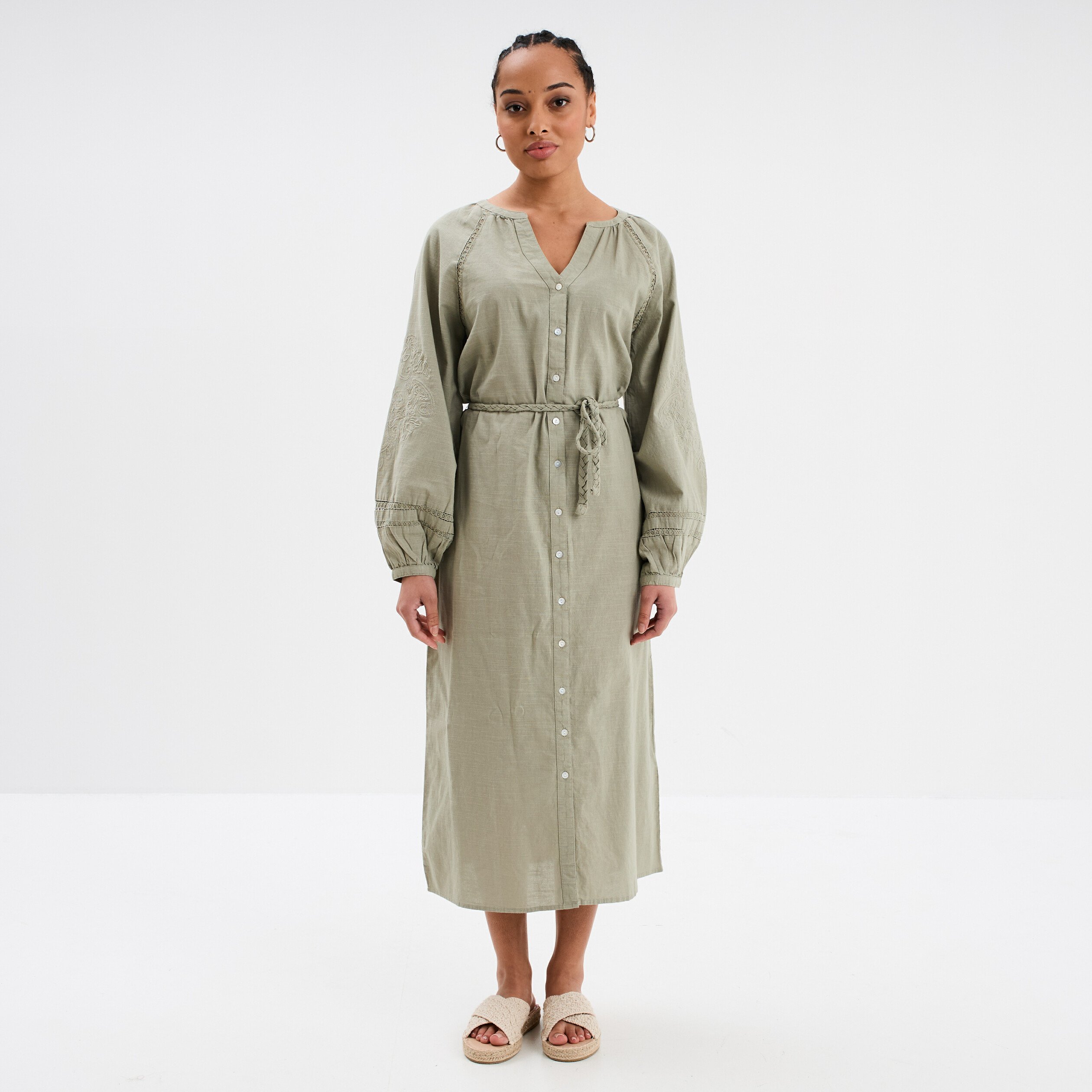 robe manches ballons ceinturee vert kaki femme Robe manches ballons ceinturée vert kaki femme