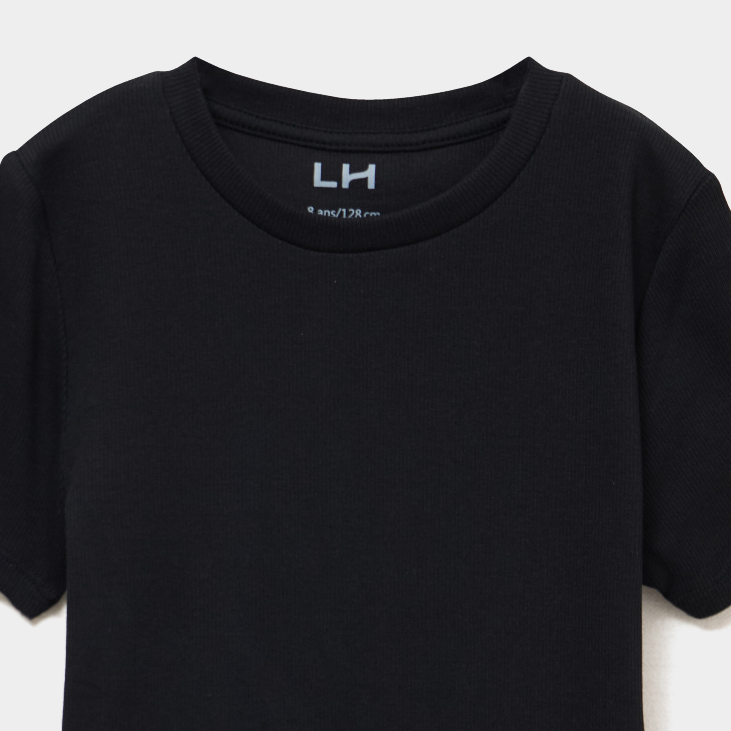 T-shirt col rond manches courtes noir fille