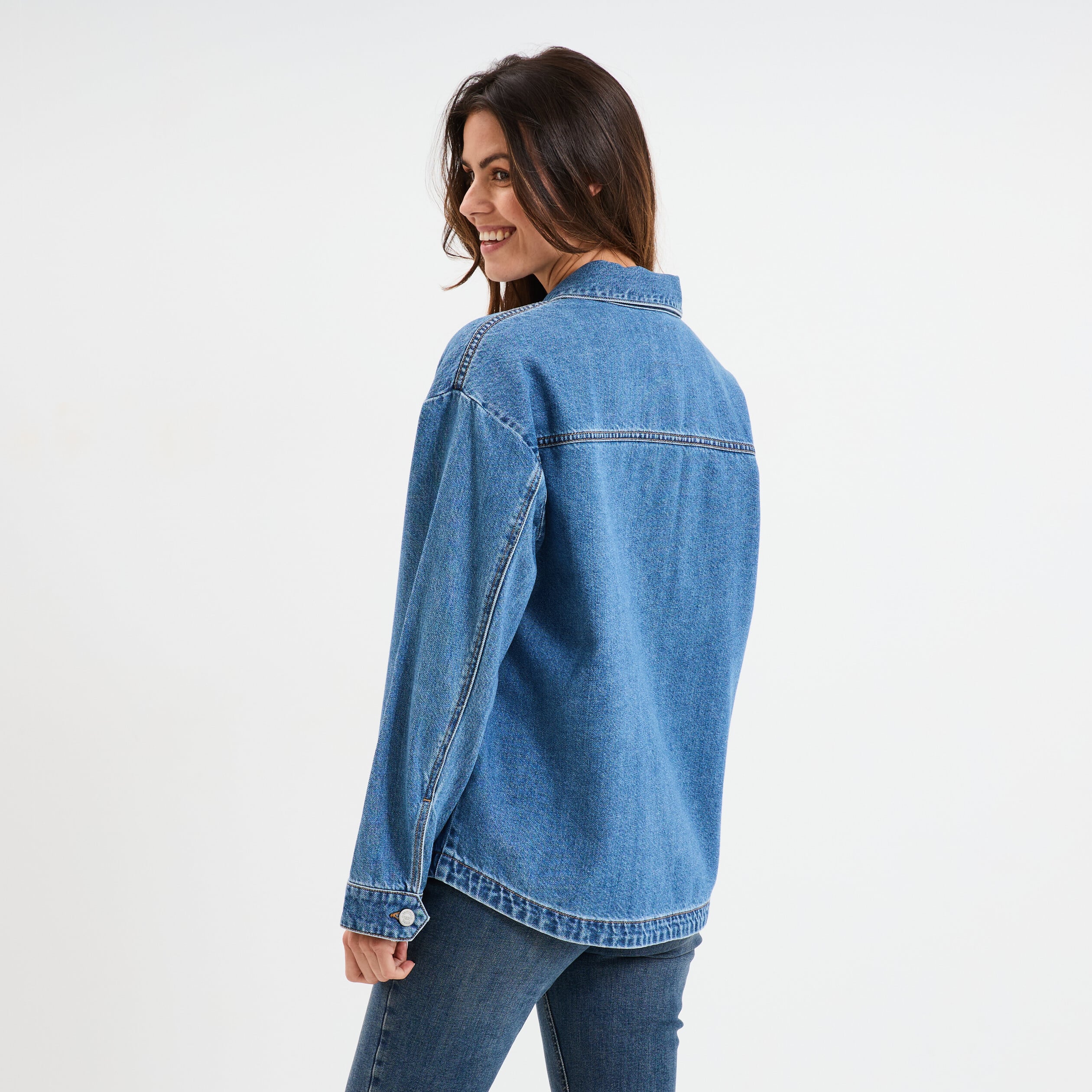 Veste surchemise oversize en jean coton denim stone femme