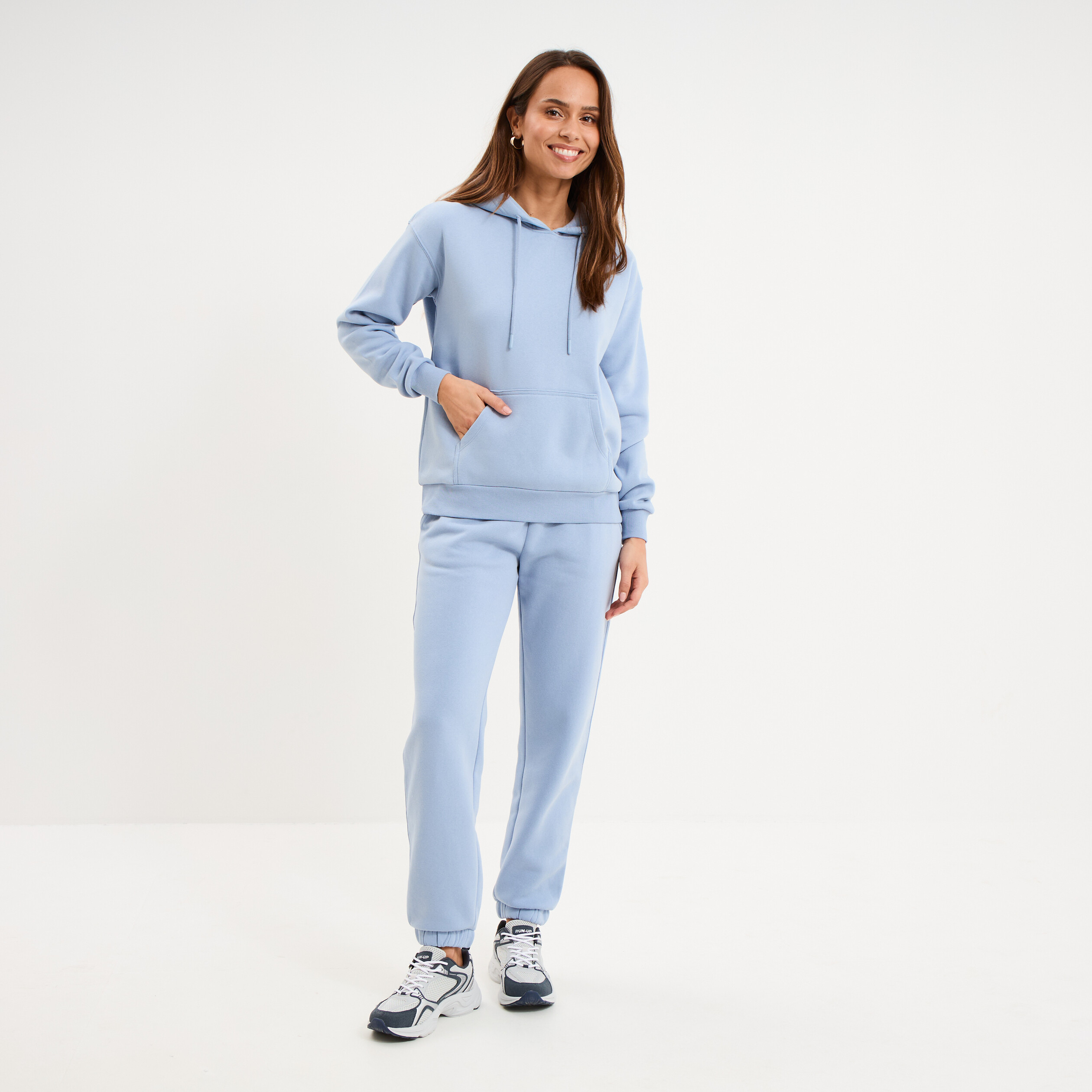 Sweat hoodie molleton &agrave; capuche bleu clair femme