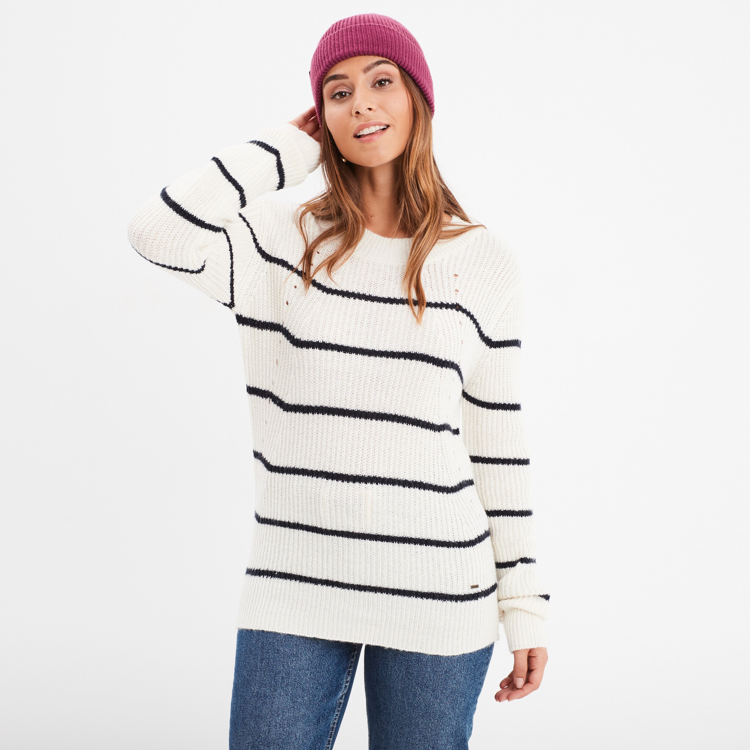 Pull col rond manches longues Creeks ecru femme