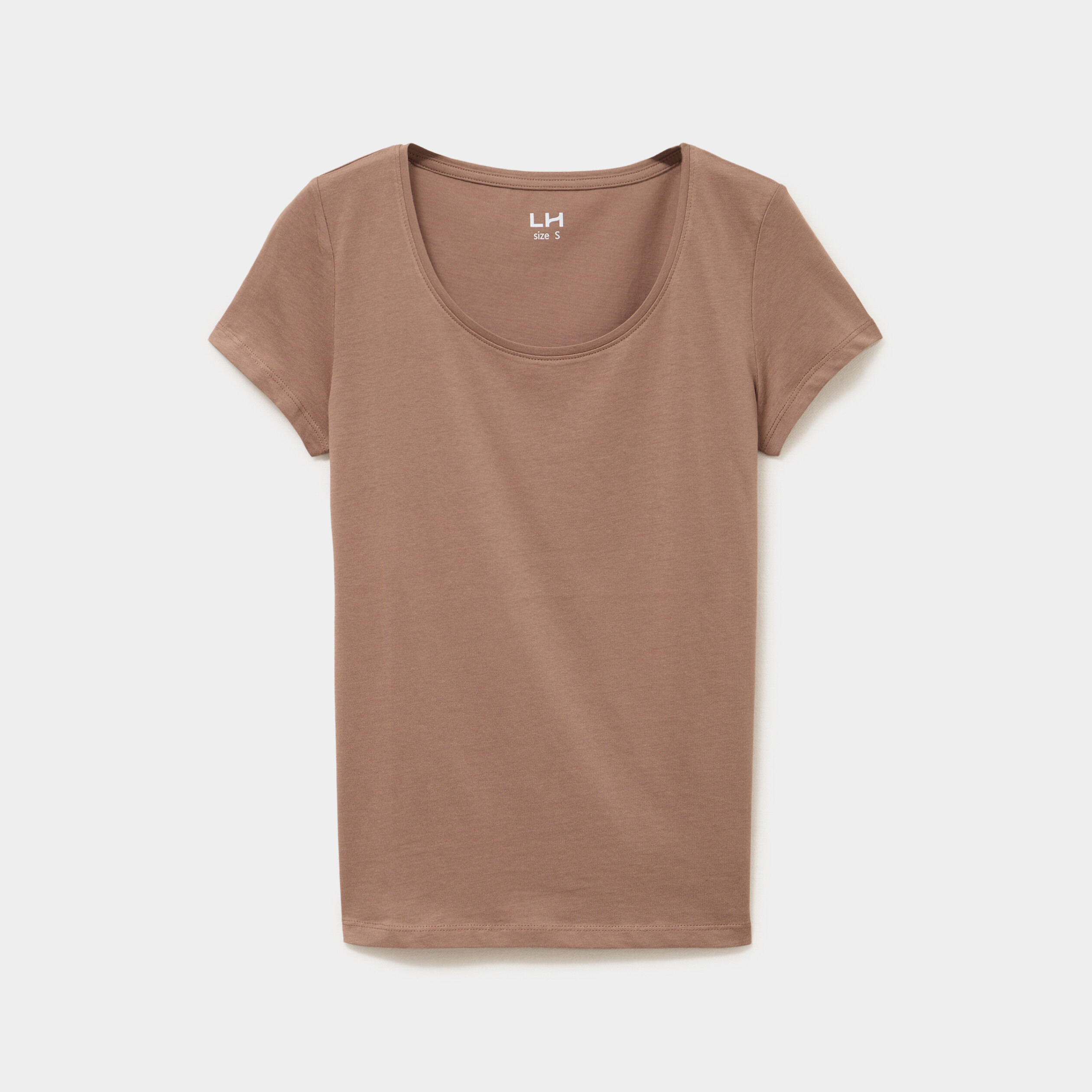 T-shirt coton col rond manches courtes marron clair femme