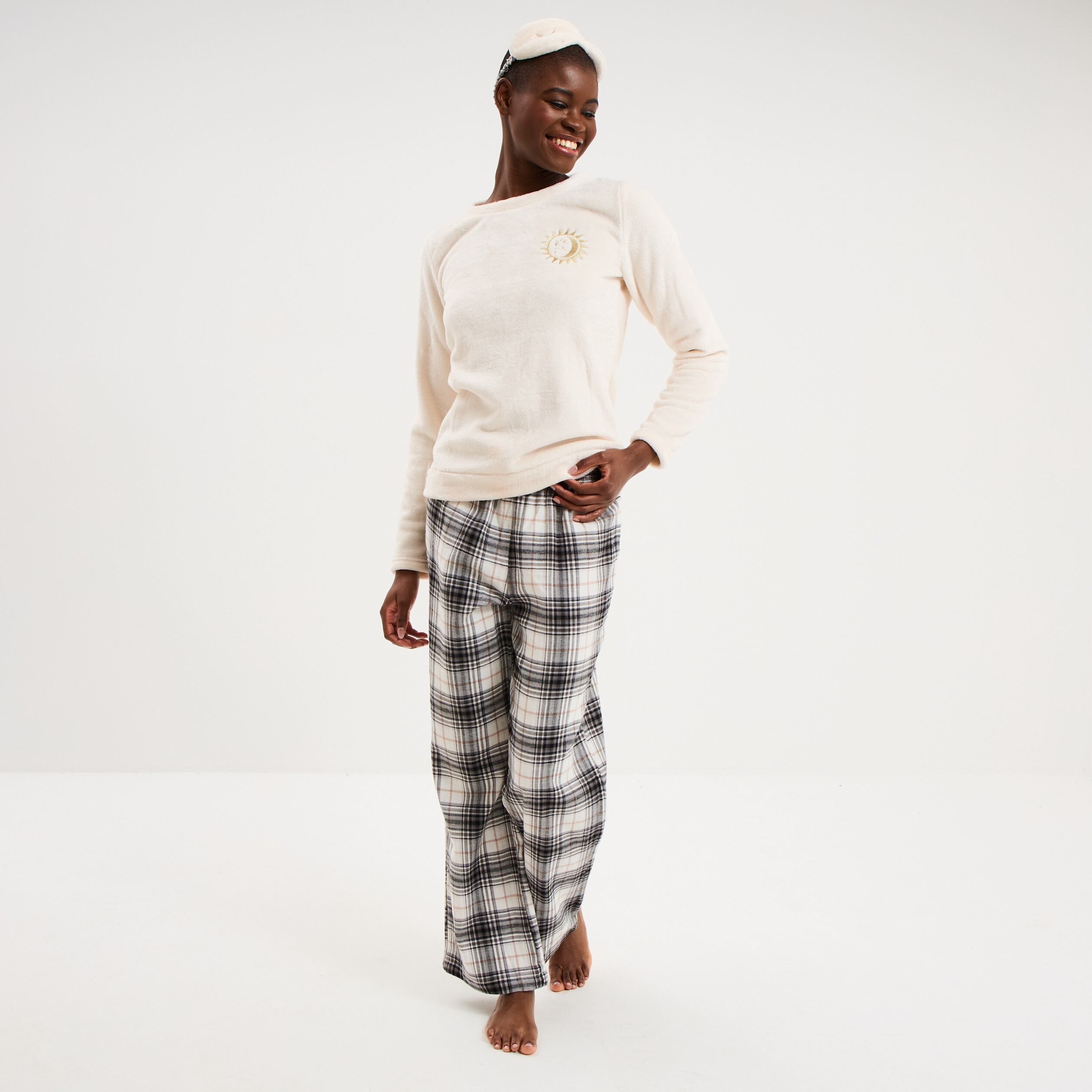 Ensemble pyjama effet polaire pièces blanc femme La Halle