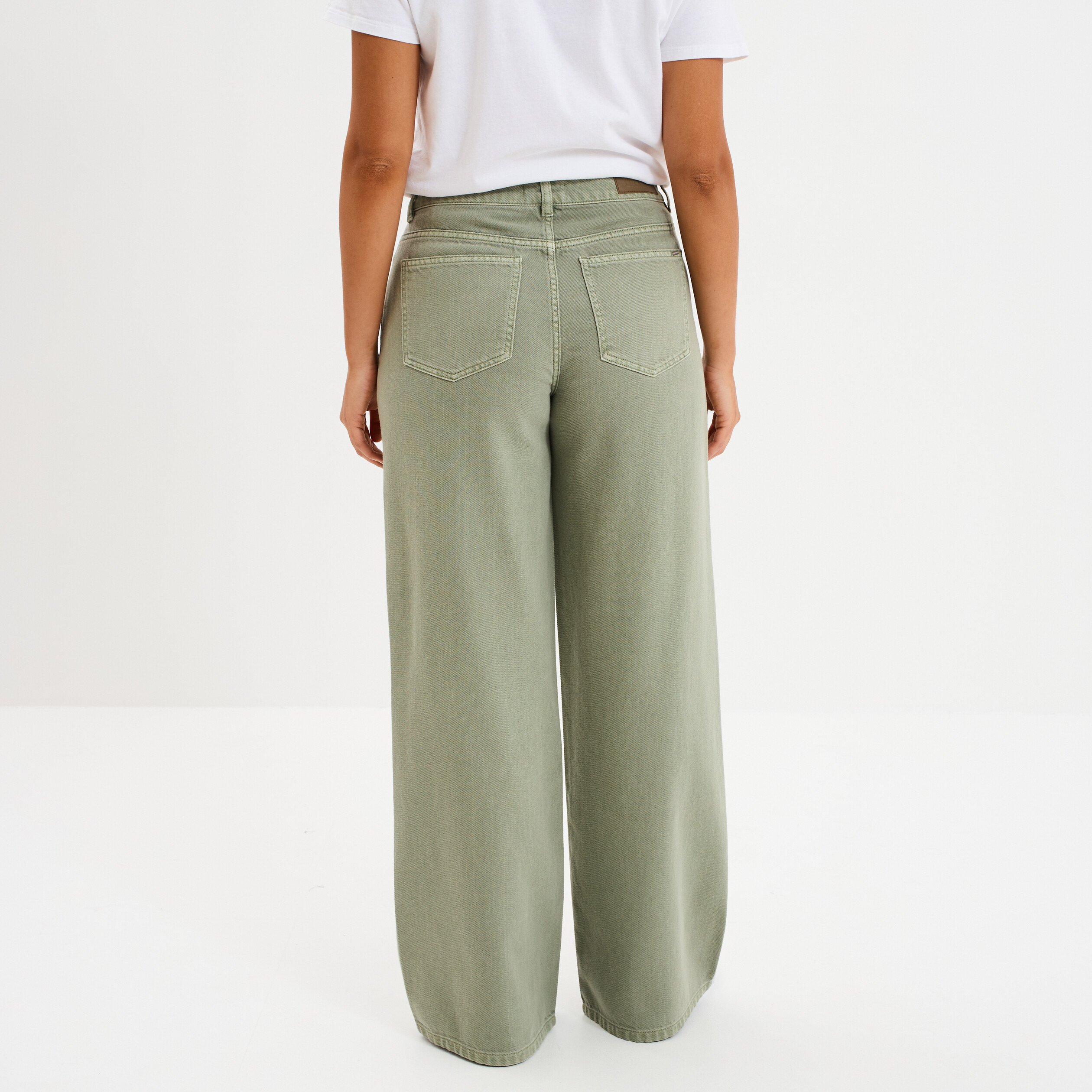 jeans large taille haute coton vert kaki femme Jeans large taille haute coton vert kaki femme
