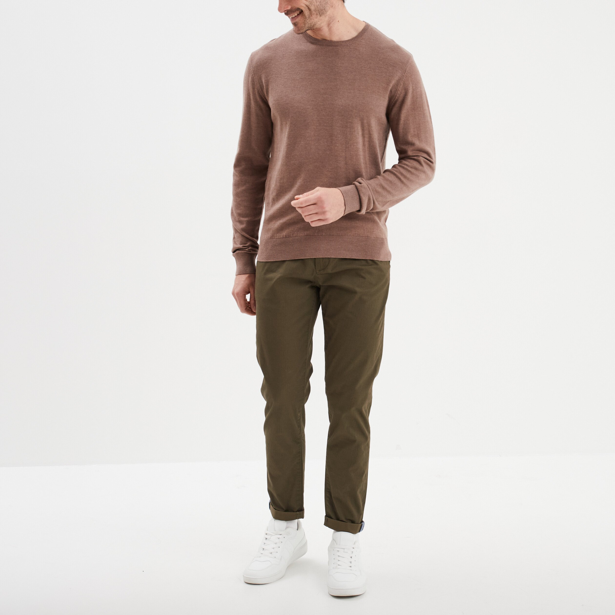 pull droit col rond coton melange gris homme Pull droit col rond coton mélangé gris homme