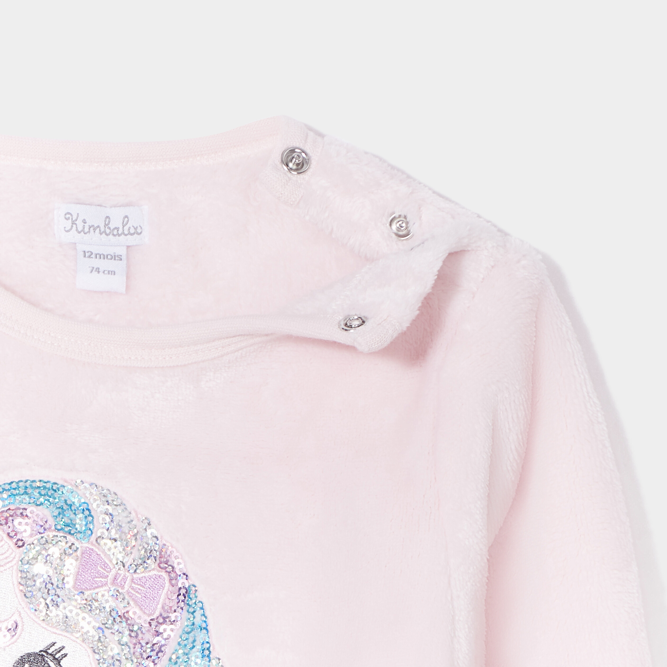 sweat velours a sequins boutonne rose clair bebef Sweat velours à sequins boutonné rose clair bébé fille