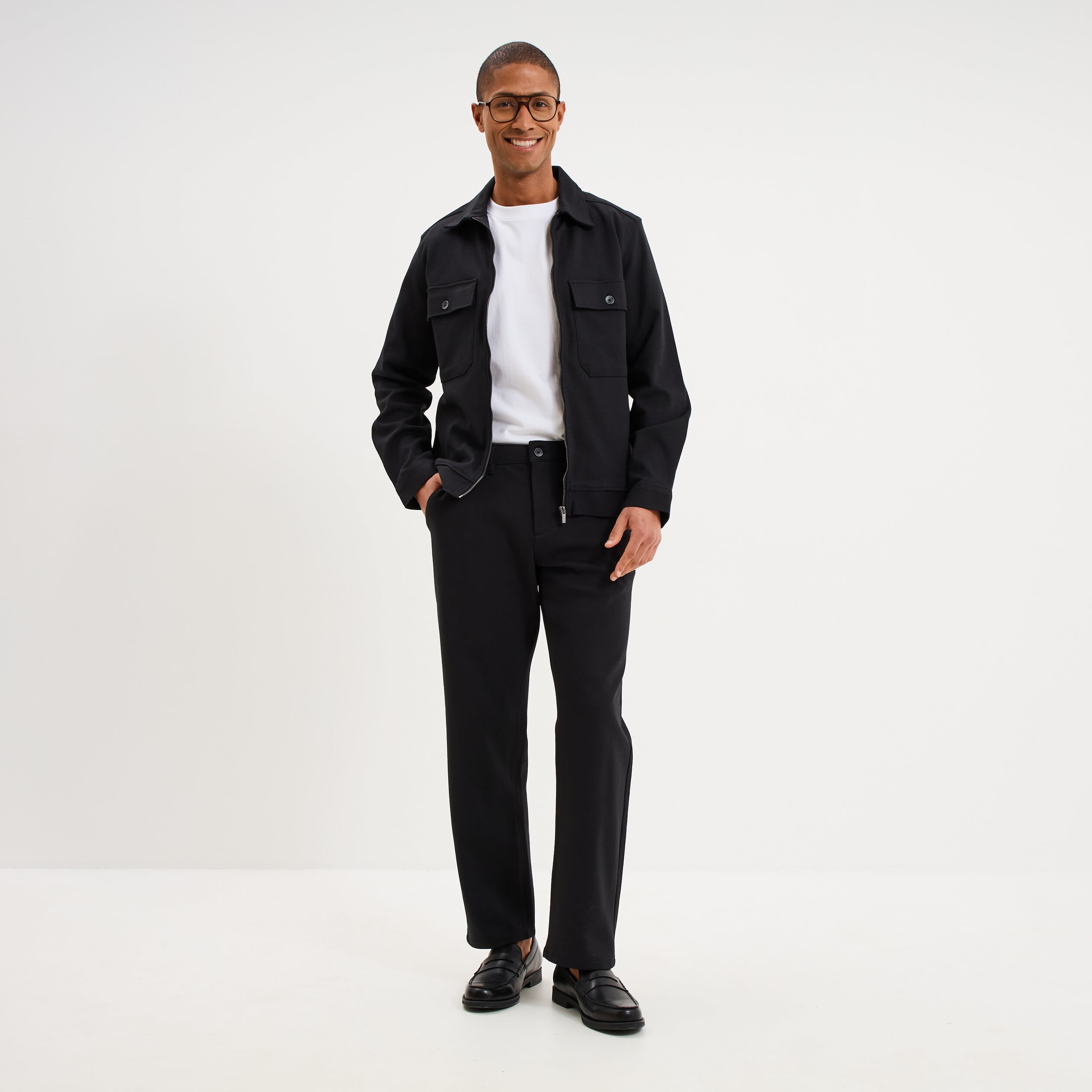 Pantalon chino regular taille &eacute;lastiqu&eacute;e noir homme