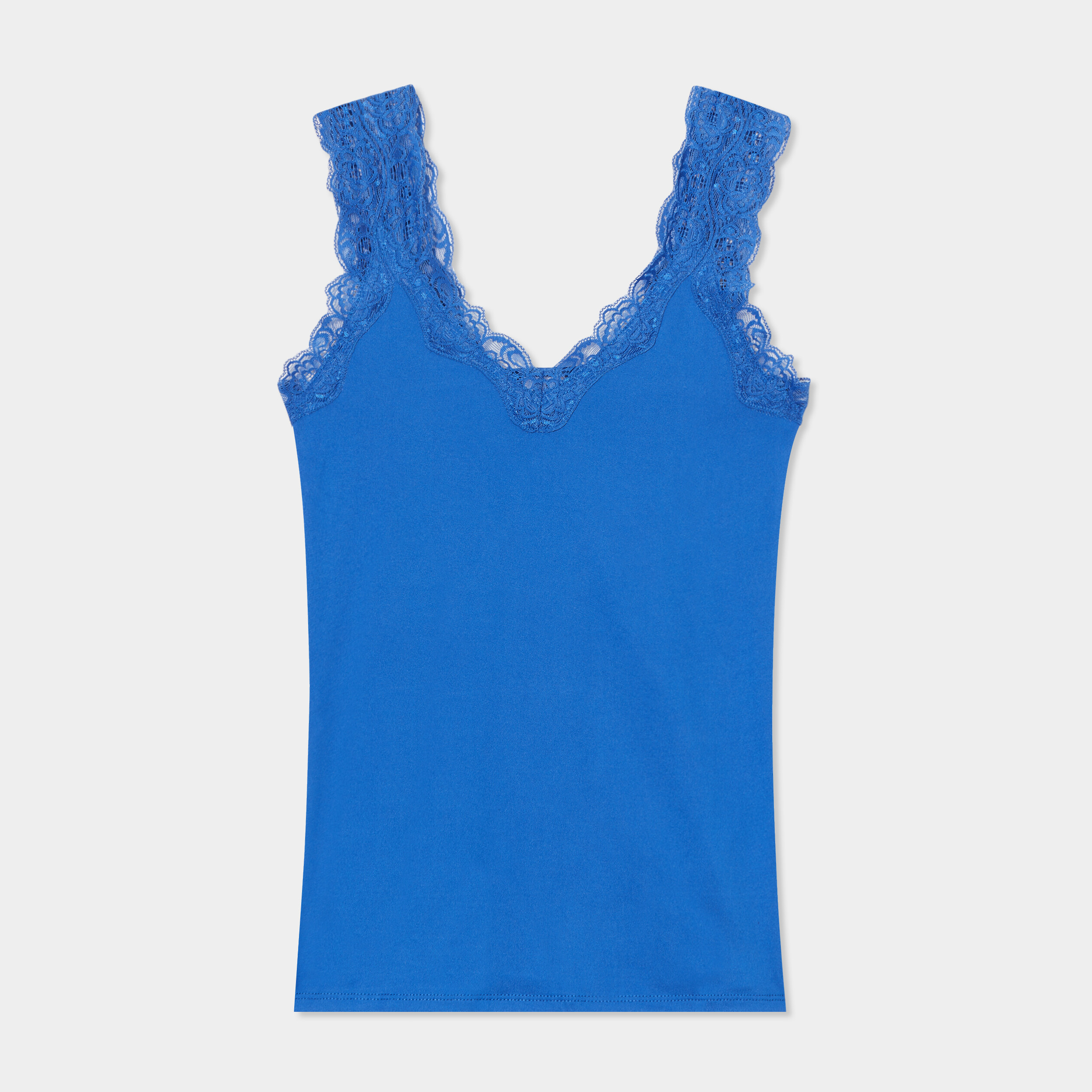 D&eacute;bardeur ajust&eacute; d&eacute;tail dentelle bleu roi femme