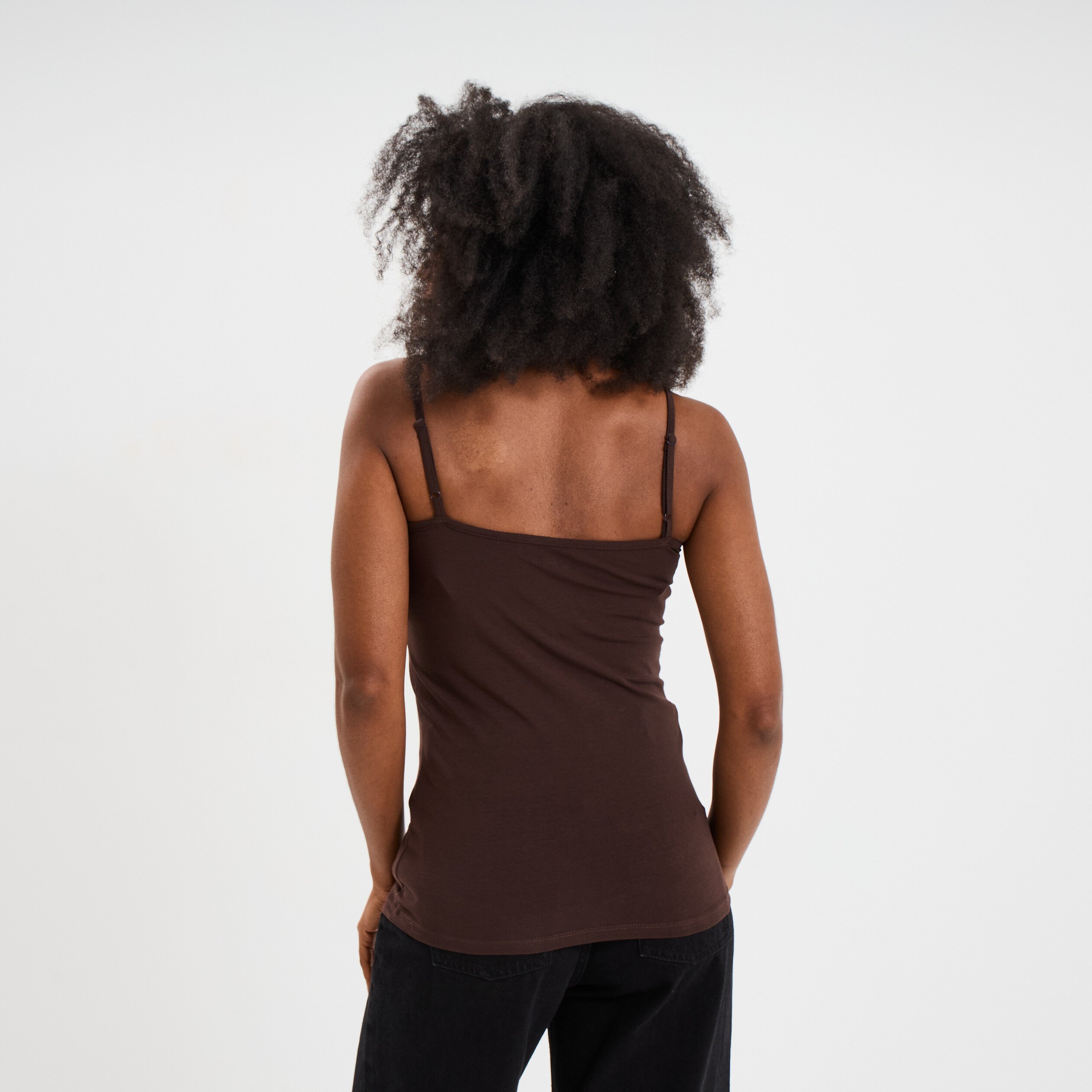 debardeur coton bretelles reglables marron fonce femme Débardeur coton bretelles réglables marron foncé femme