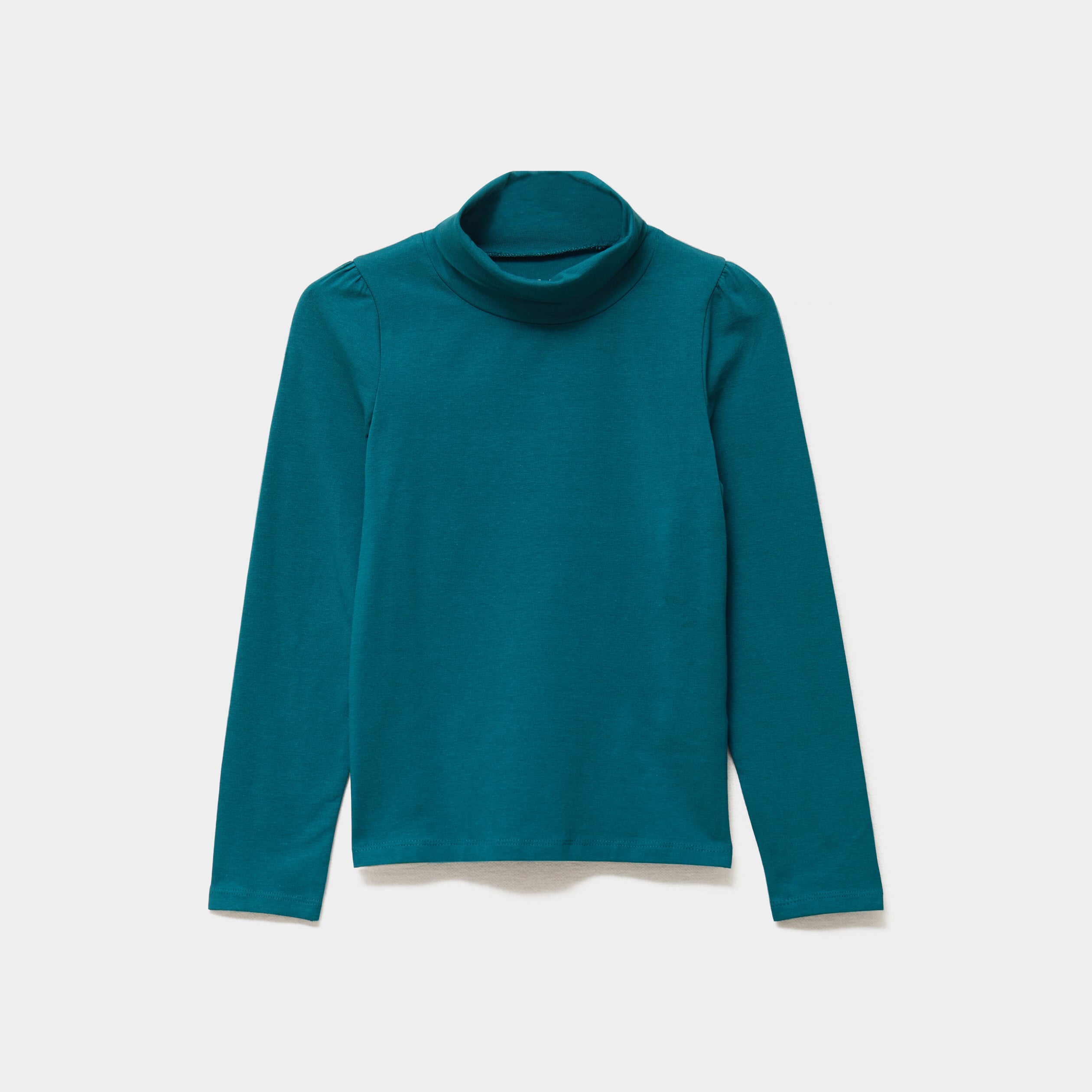 T-shirt col roul&eacute; manches longues coton vert fonc&eacute; fille