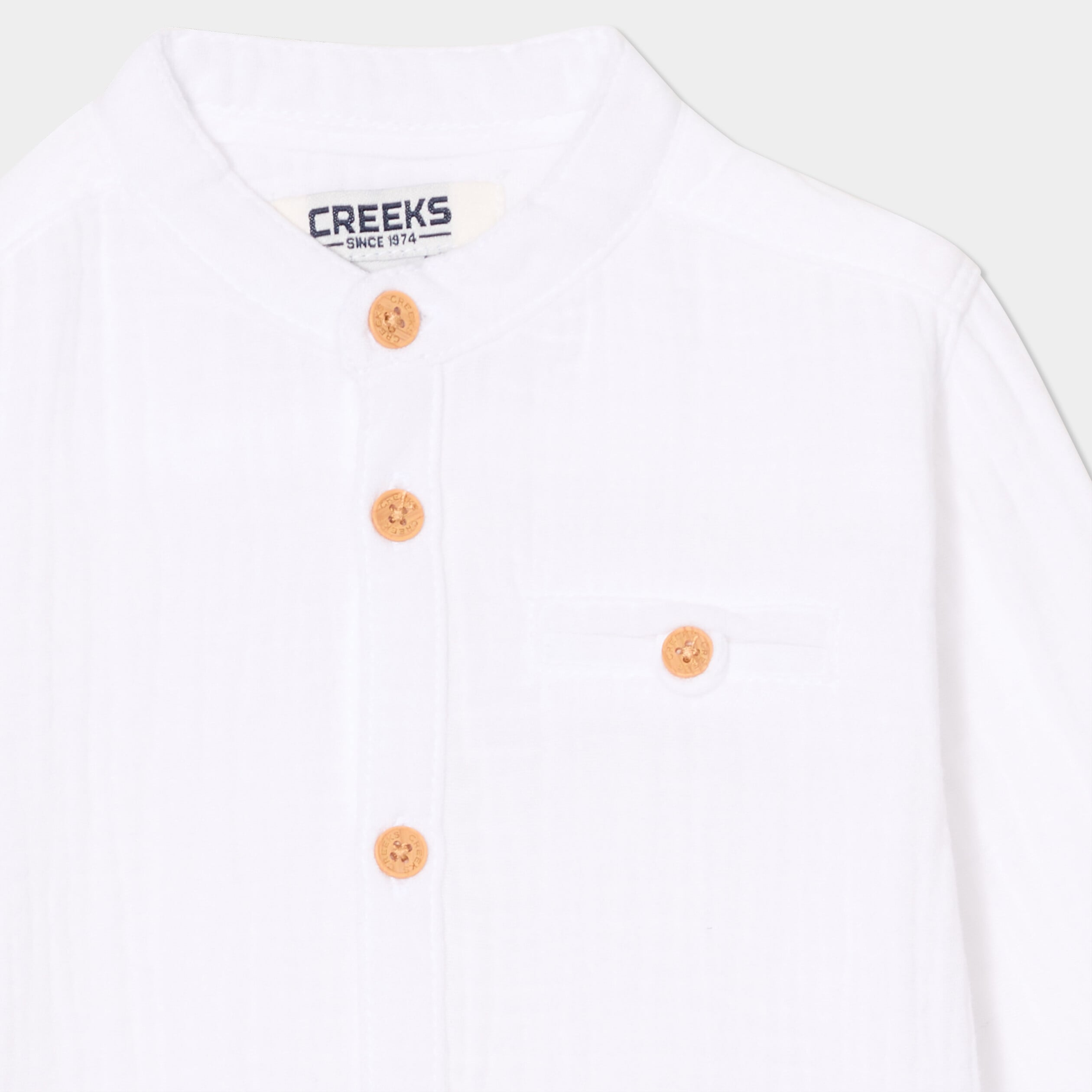 Chemise col mao en gaze de coton blanc b&eacute;b&eacute; gar&ccedil;on