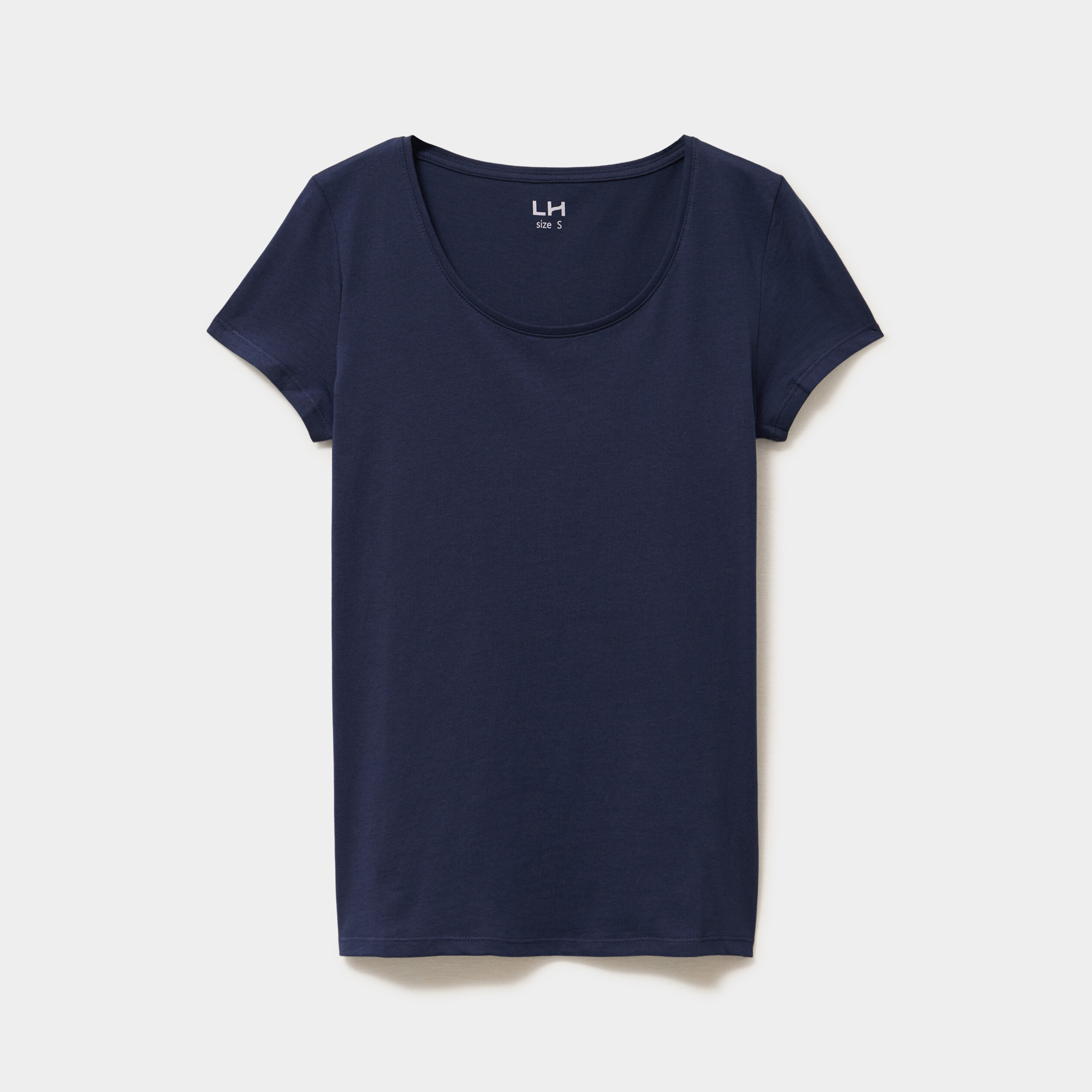 T-shirt coton col rond manches courtes bleu marine femme