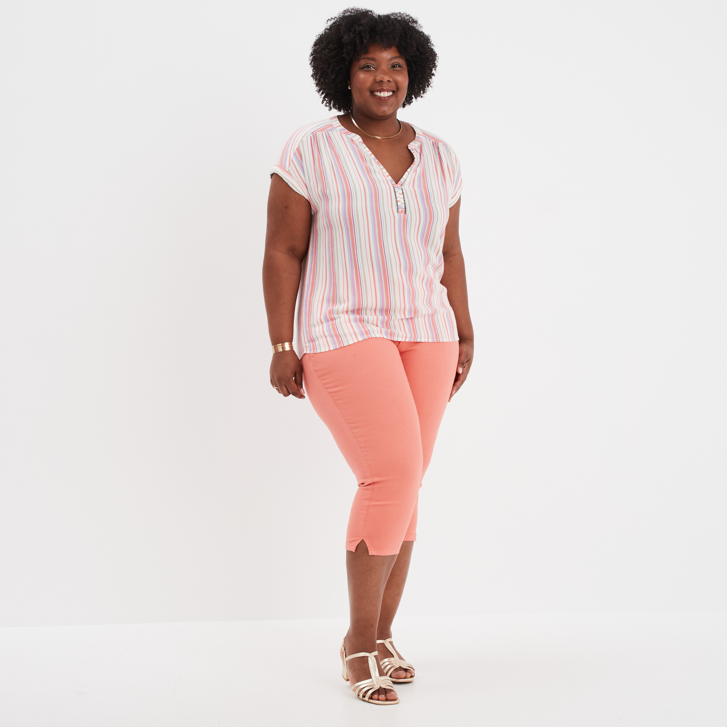 pantalon 78eme slim taille haute vieux rose femmegt Pantalon 7/8ème slim taille haute vieux rose femme grande taille