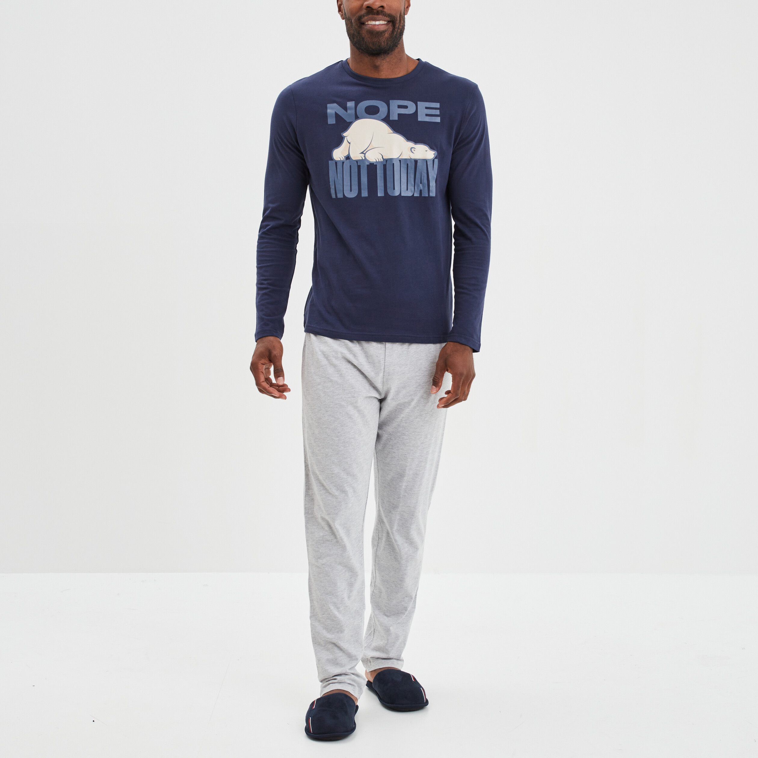 Ensemble pyjama pantalon coton bleu marine homme