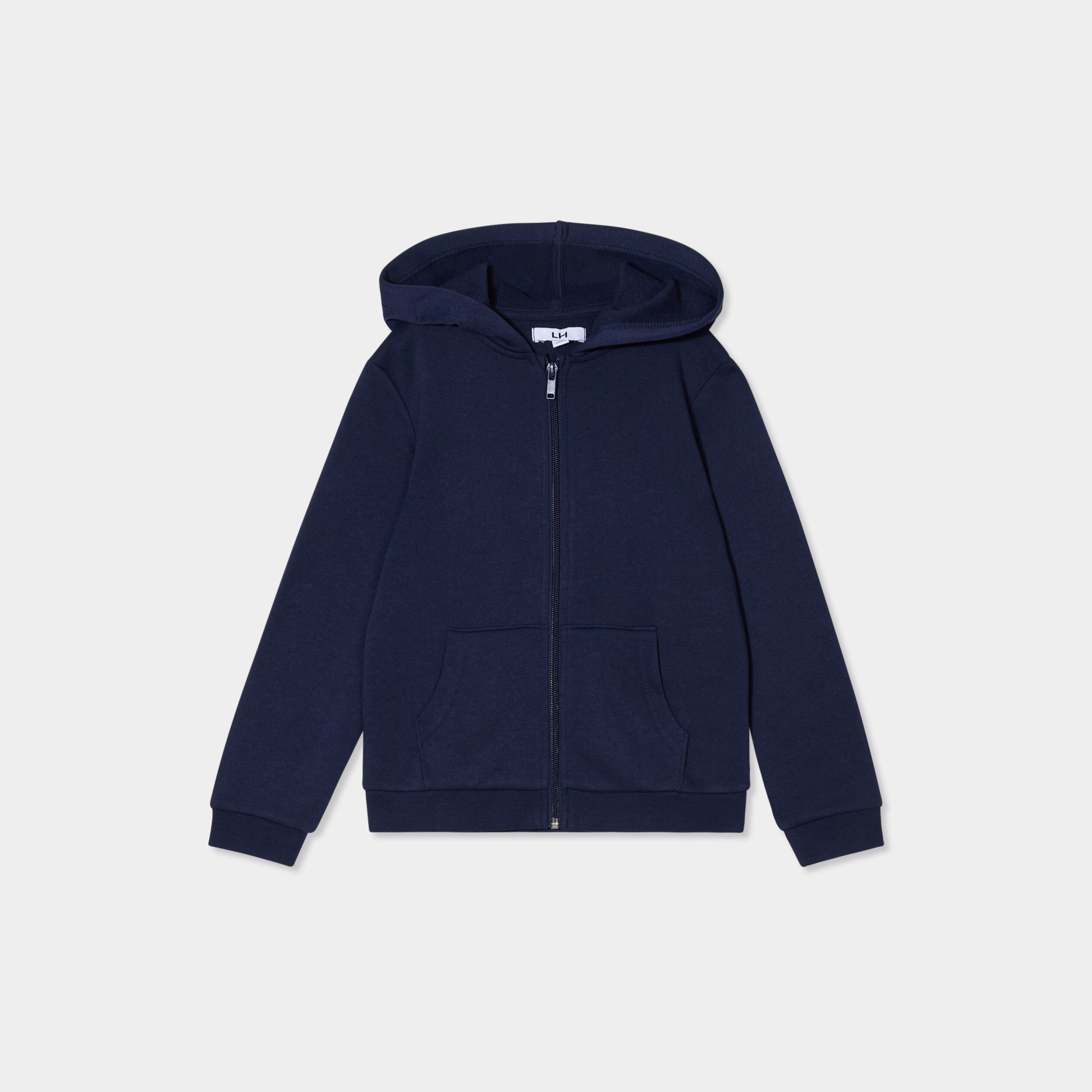 Sweat zipp&eacute; &agrave; capuche droit molleton bleu marine fille