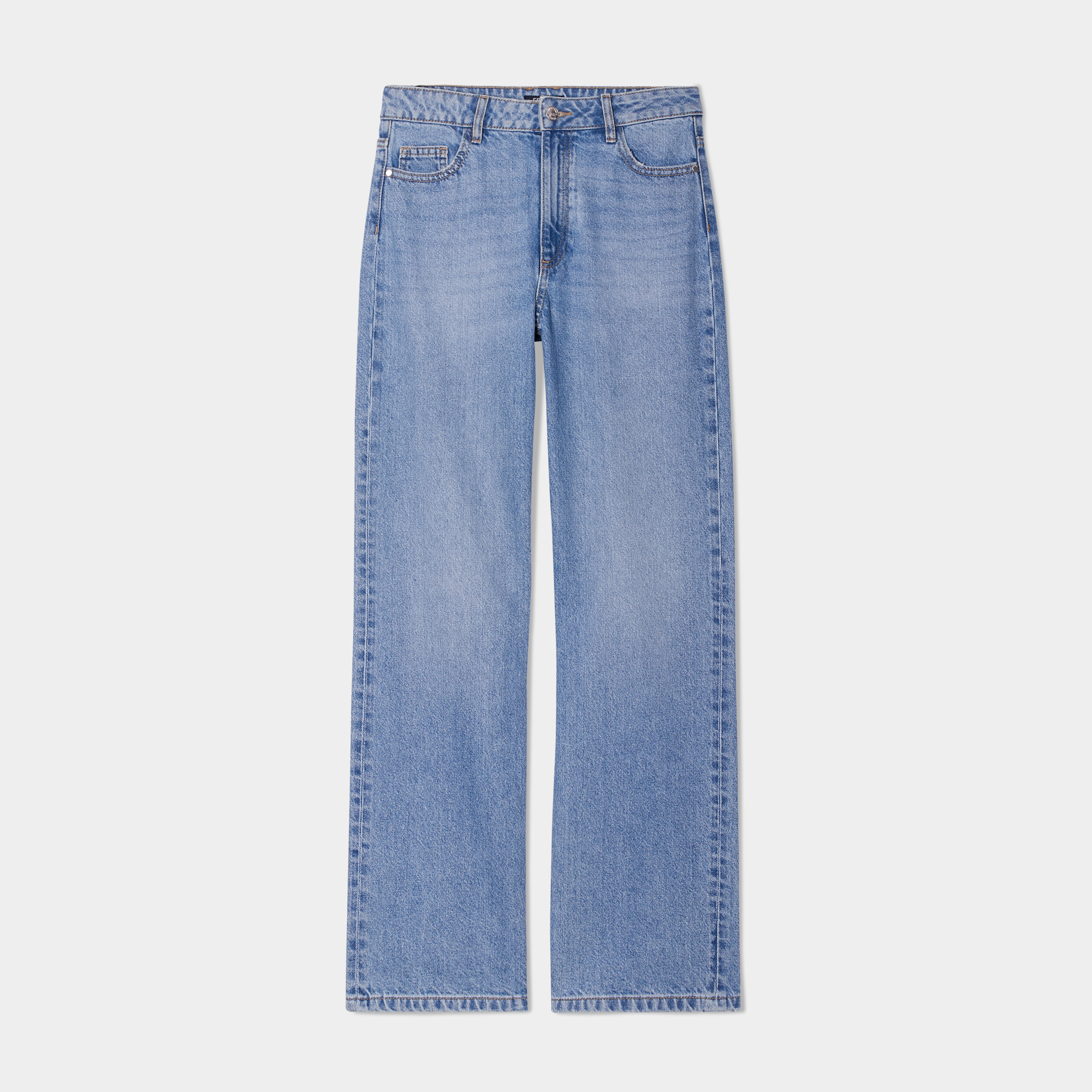 Jeans wide leg taille haute coton denim double stone femme