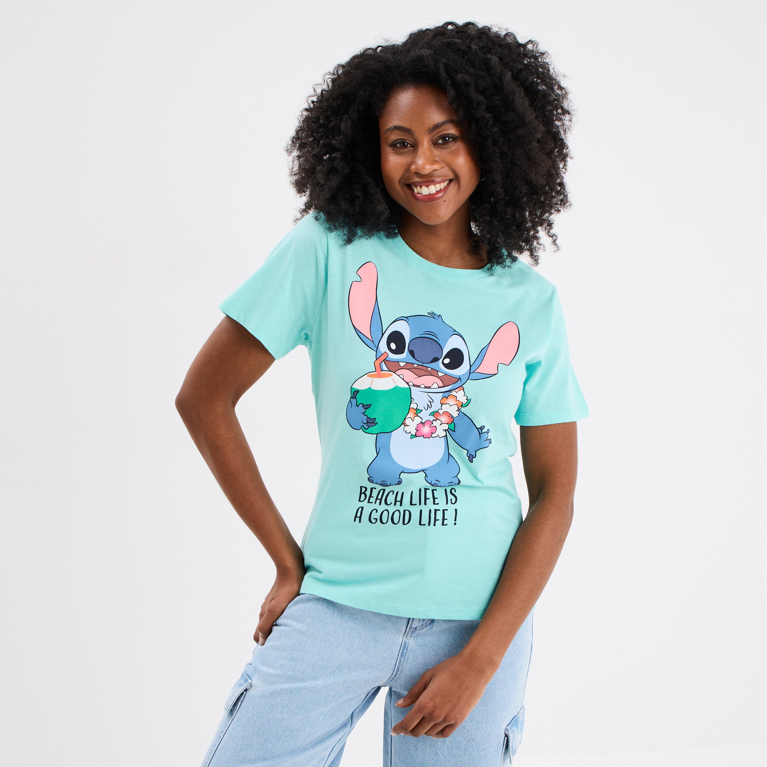t shirt col rond manches courtes stitch vert turquoise femme T-shirt col rond manches courtes Stitch vert turquoise femme