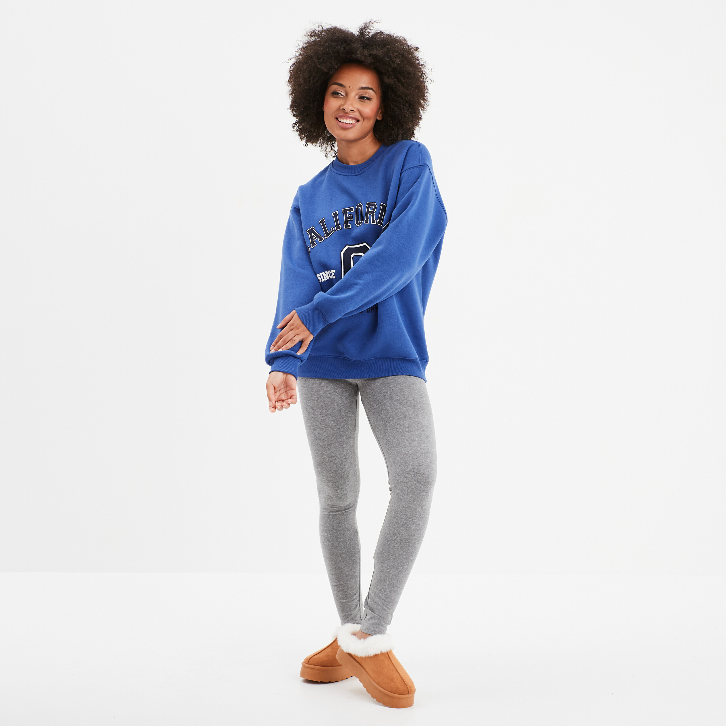 Legging taille haute coton gris femme