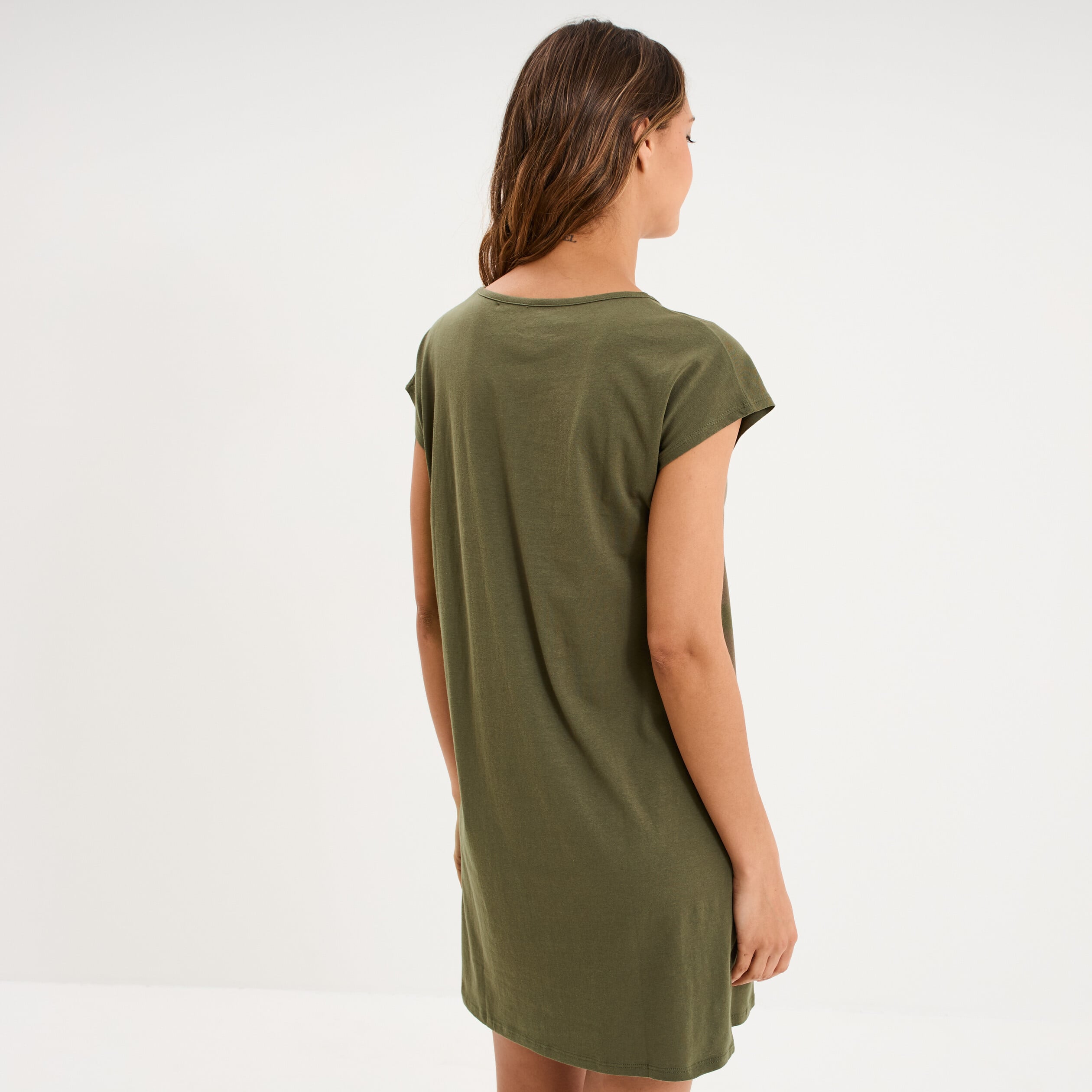 Chemise de nuit manches courtes coton vert kaki femme