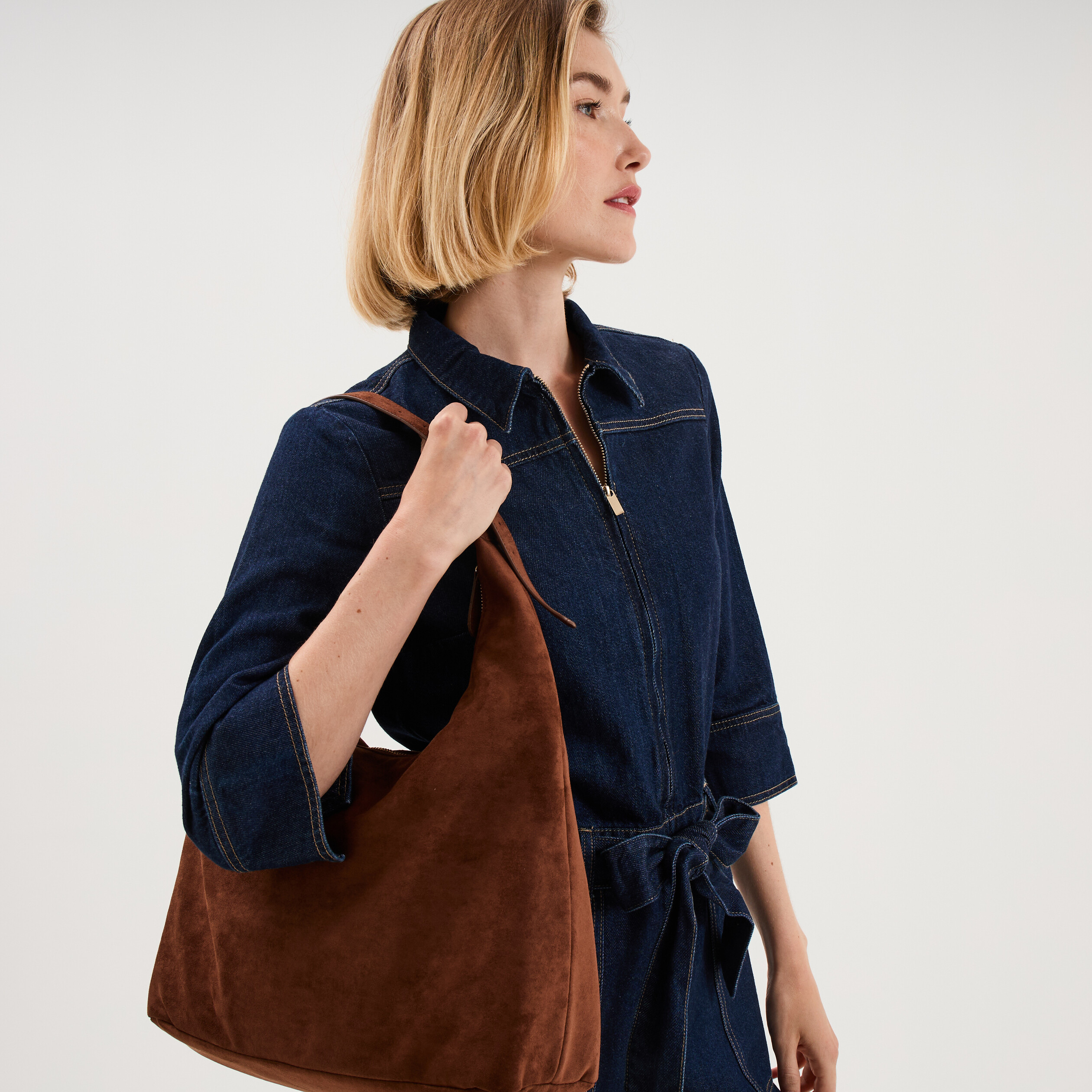 Sac port&eacute;-&eacute;paule effet su&eacute;dine marron femme