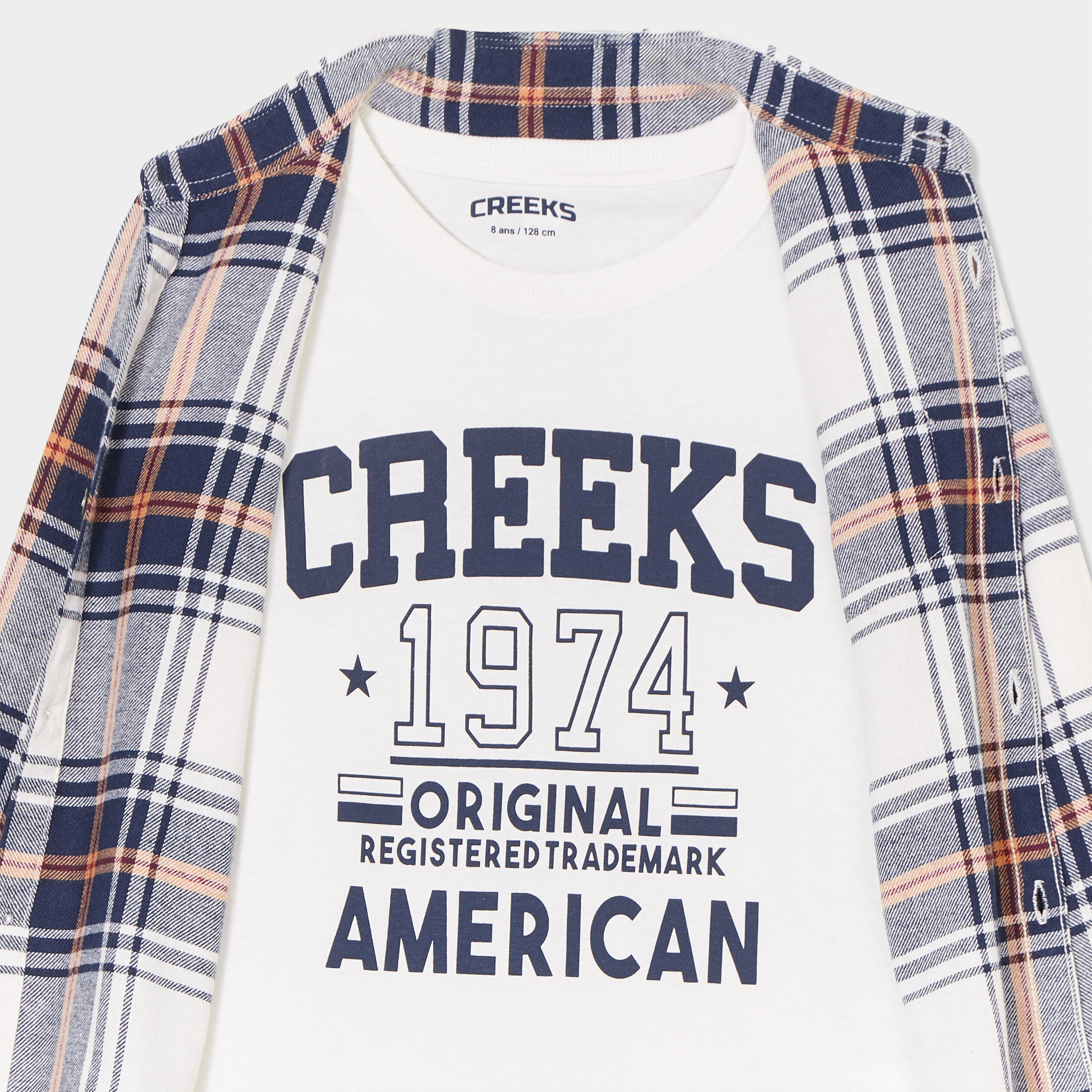 ensemble chemise et t shirt coton creeks ecru garcon Ensemble chemise et t-shirt coton Creeks ecru garçon
